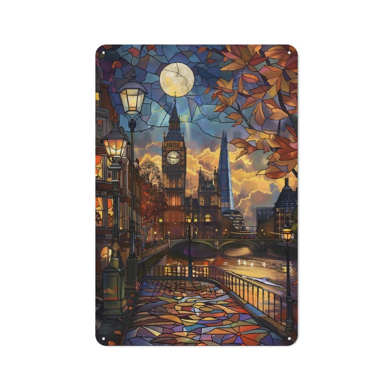 Junmoney Moonlit London Serenity Metal Wall Sign 30X20cm Featuring For Home Bar Wall, Housewarming Present For People Styling Home Bar