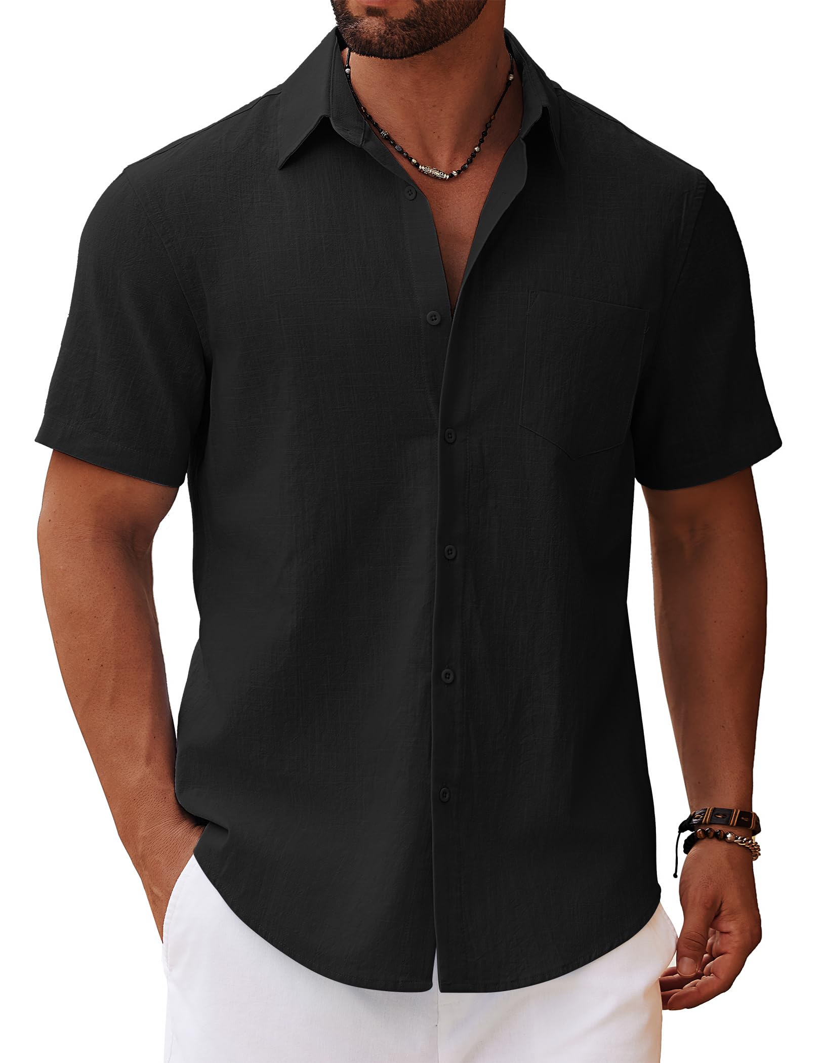 COOFANDY Men's Short Sleeve Lightweight Summer Shirt Short Sleeve Shirt with Chest Pocket Casual Shirt Beach Shirt Casual Holiday