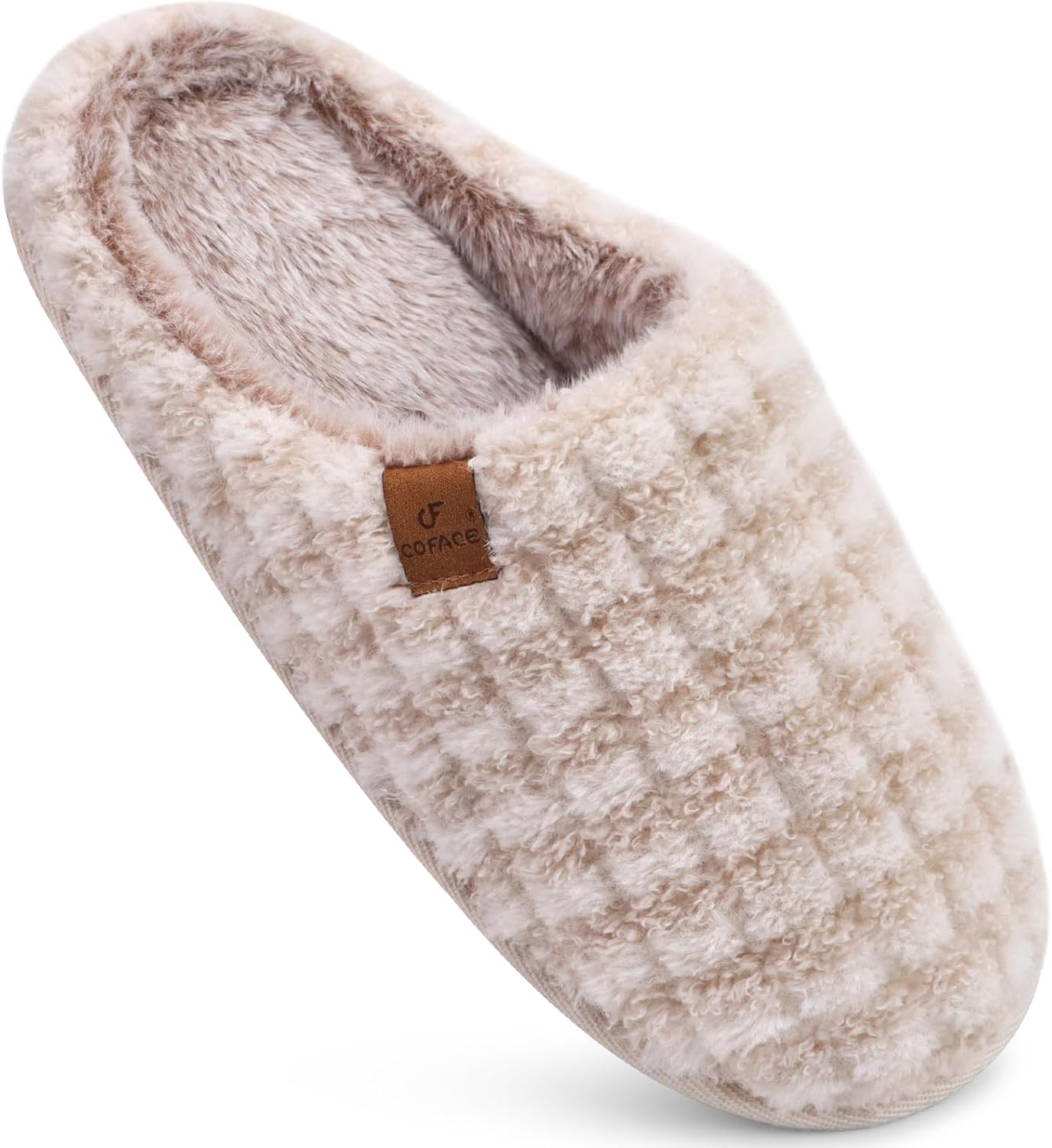 COFACE Womens Cozy Memory Foam Scuff Slippers Ladies Fuzzy Warm Slip On House Shoes With Arch Support, Indoor Outdoor Rubber Sole