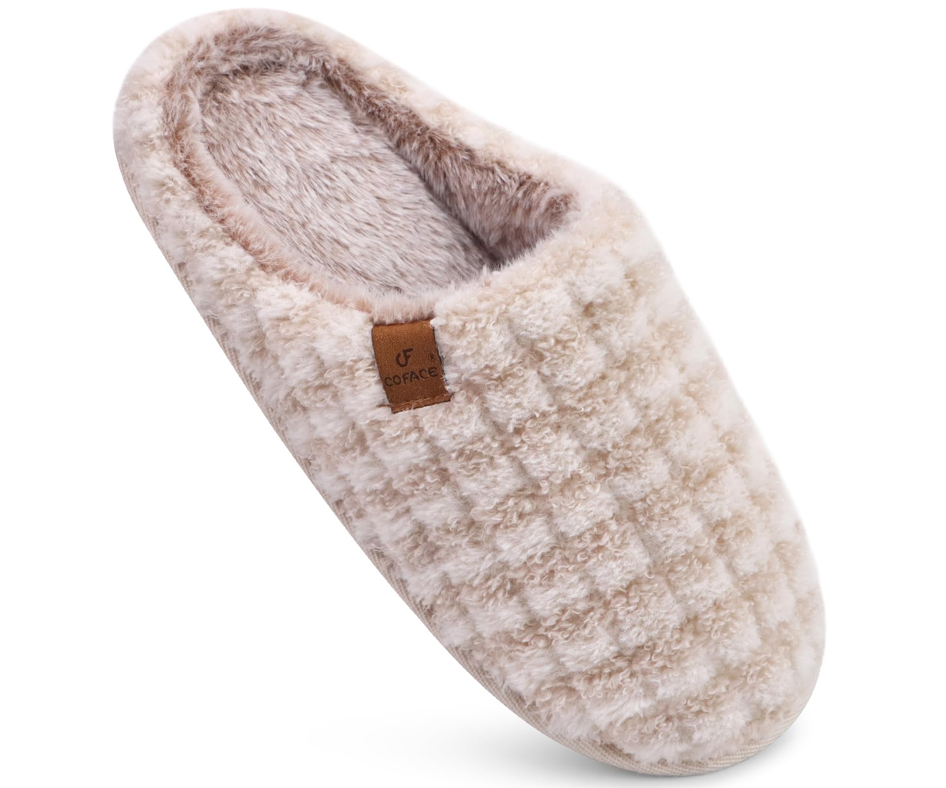 COFACE Womens Cozy Memory Foam Scuff Slippers Ladies Fuzzy Warm Slip On House Shoes With Arch Support, Indoor Outdoor Rubber Sole