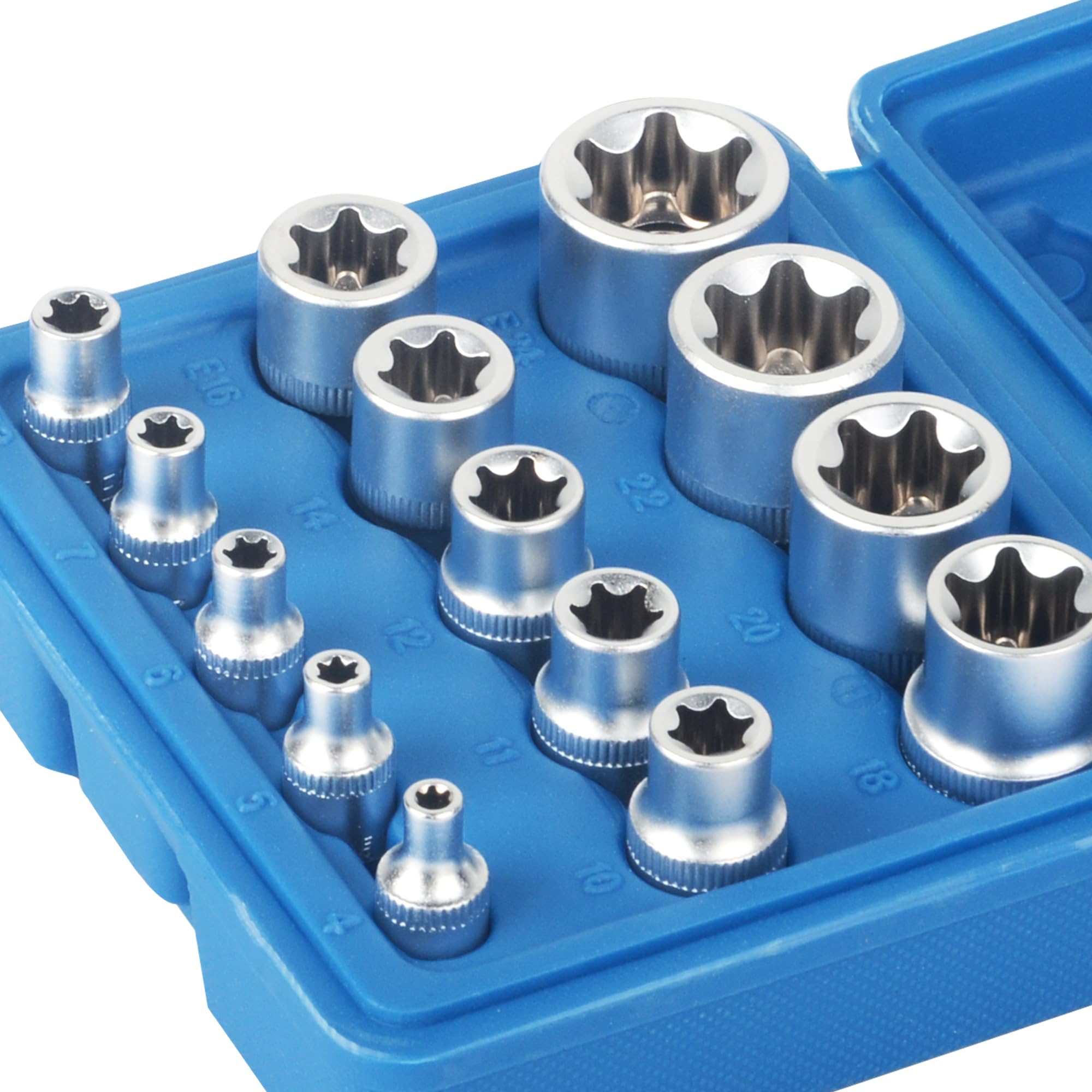 Dayuan 14Pcs Female E Star Torx Socket Set E4-E24 E-Torx External Hex Socket Insert Nut Size 1