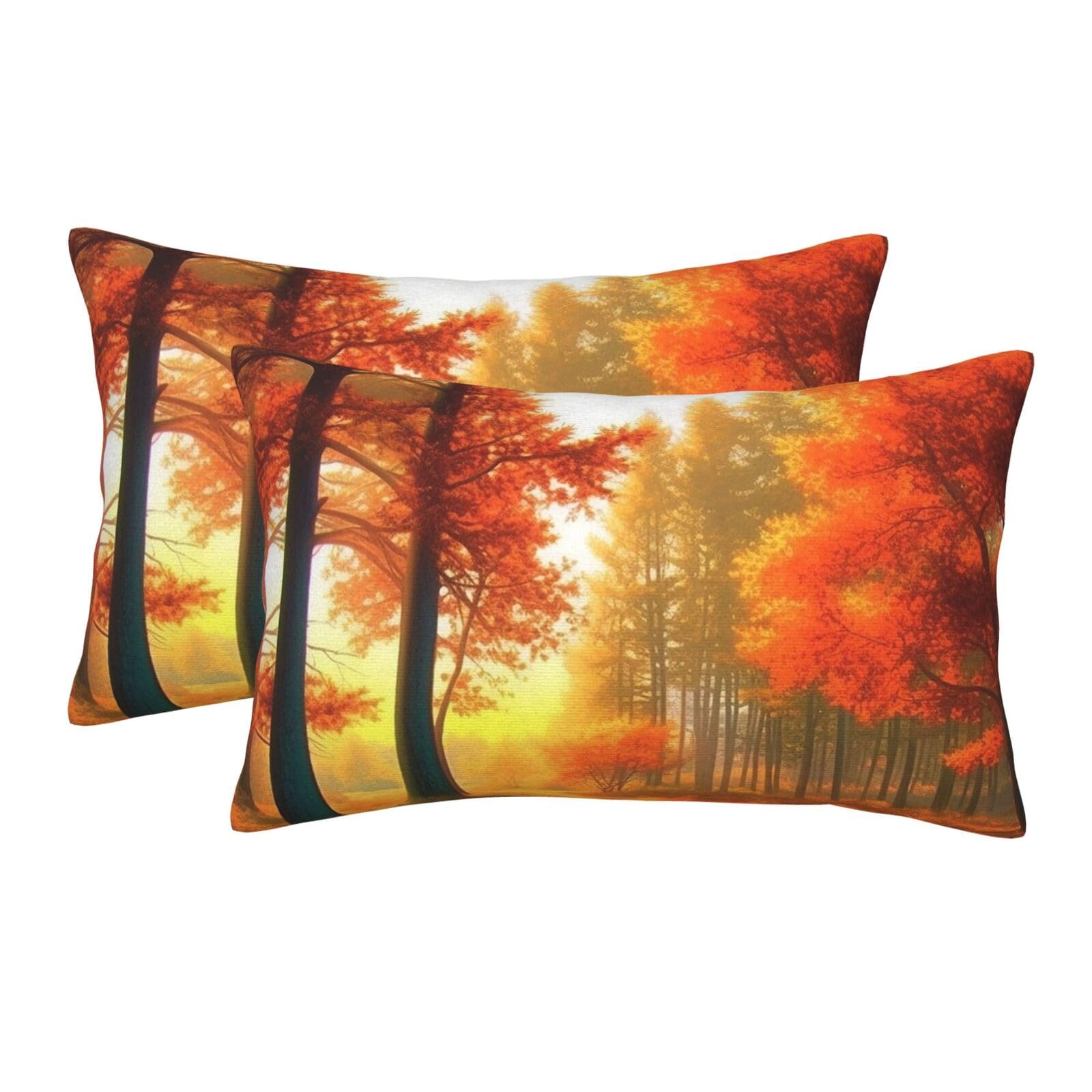 2 Pack Pillow Cases with Hidden Zipper, Soft Breathable Pillow Covers for Hair and Skin, Autumn Trees Scenery Pillowcases 20"x30" Bed Pillow Protectors Cover for Sleeping Gifts
