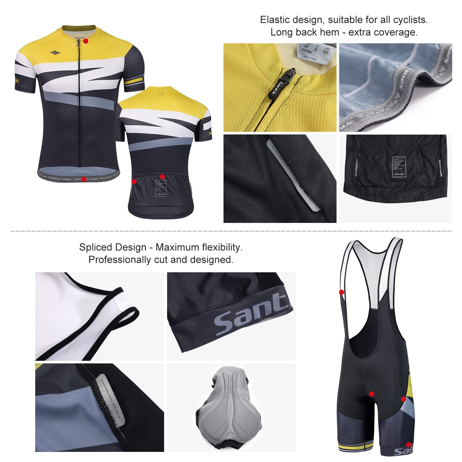 Conjunto Ciclismo Santic De Manga Corta, Maillot Y Culotte Con Acolchado 4D, Transpirable Y Reflectante, Para MTB