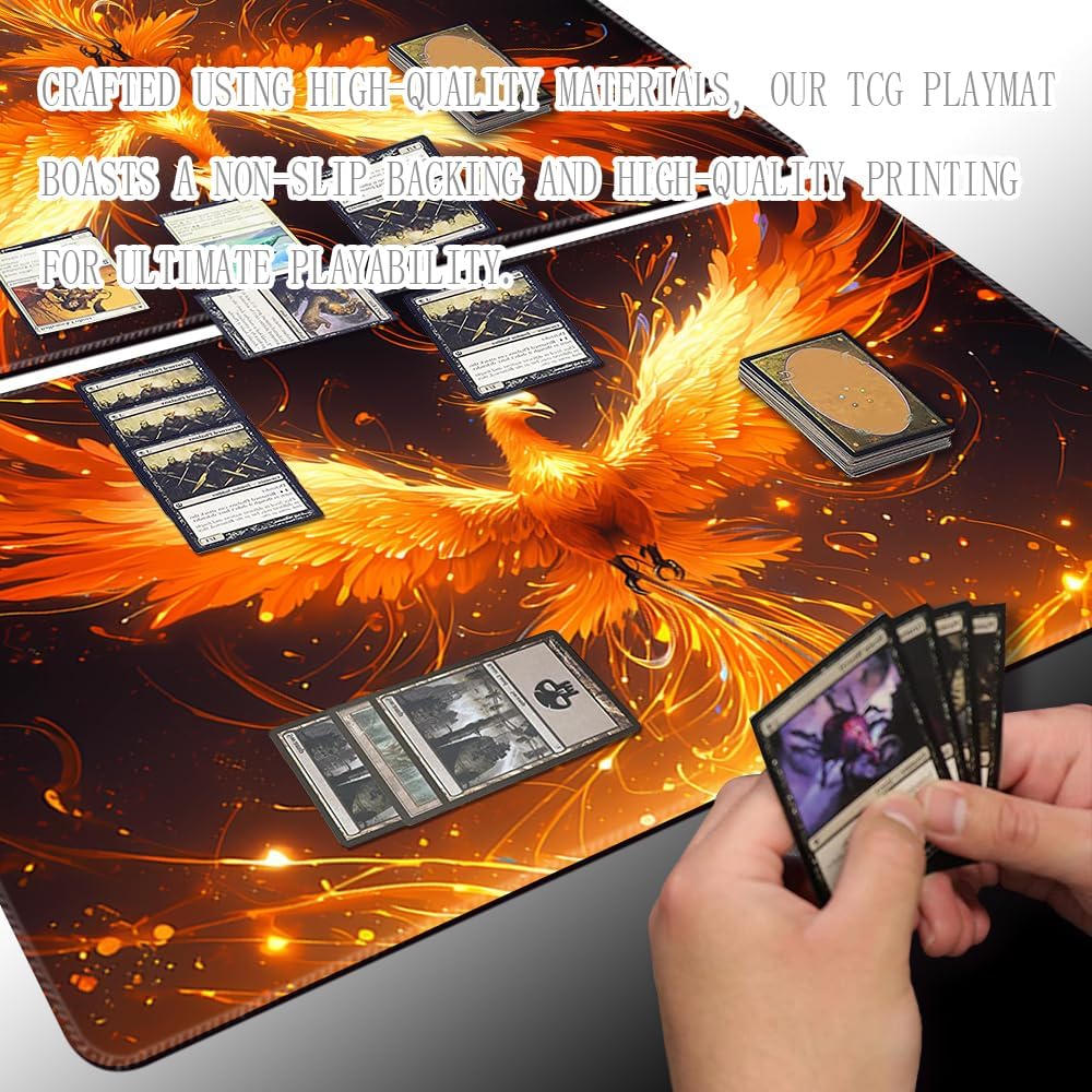 Board Game 14x24in TCG Playmat Compatible for CCG OCG DTCG PTCG MTG Play Mats,Mouse pad Desk Mats (Fire Phoenix 1)