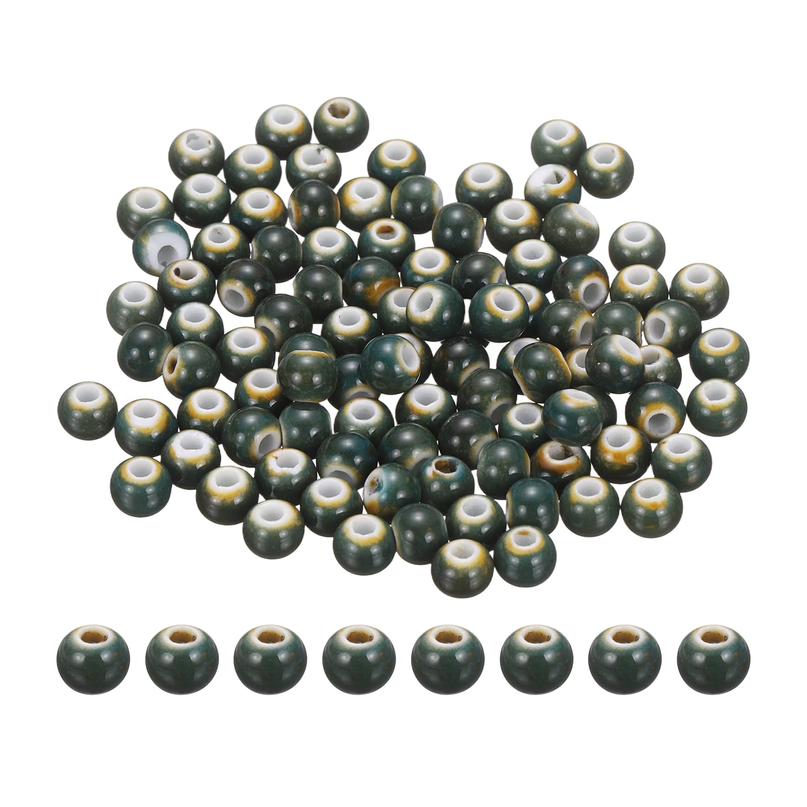 PATIKIL 100 Pcs Porcelain Beads, 6 mm Round Ceramic Handmade Spacer Loose Beads for Bracelet Necklace Earring Jewelry Making DIY Crafts, Emerald Green