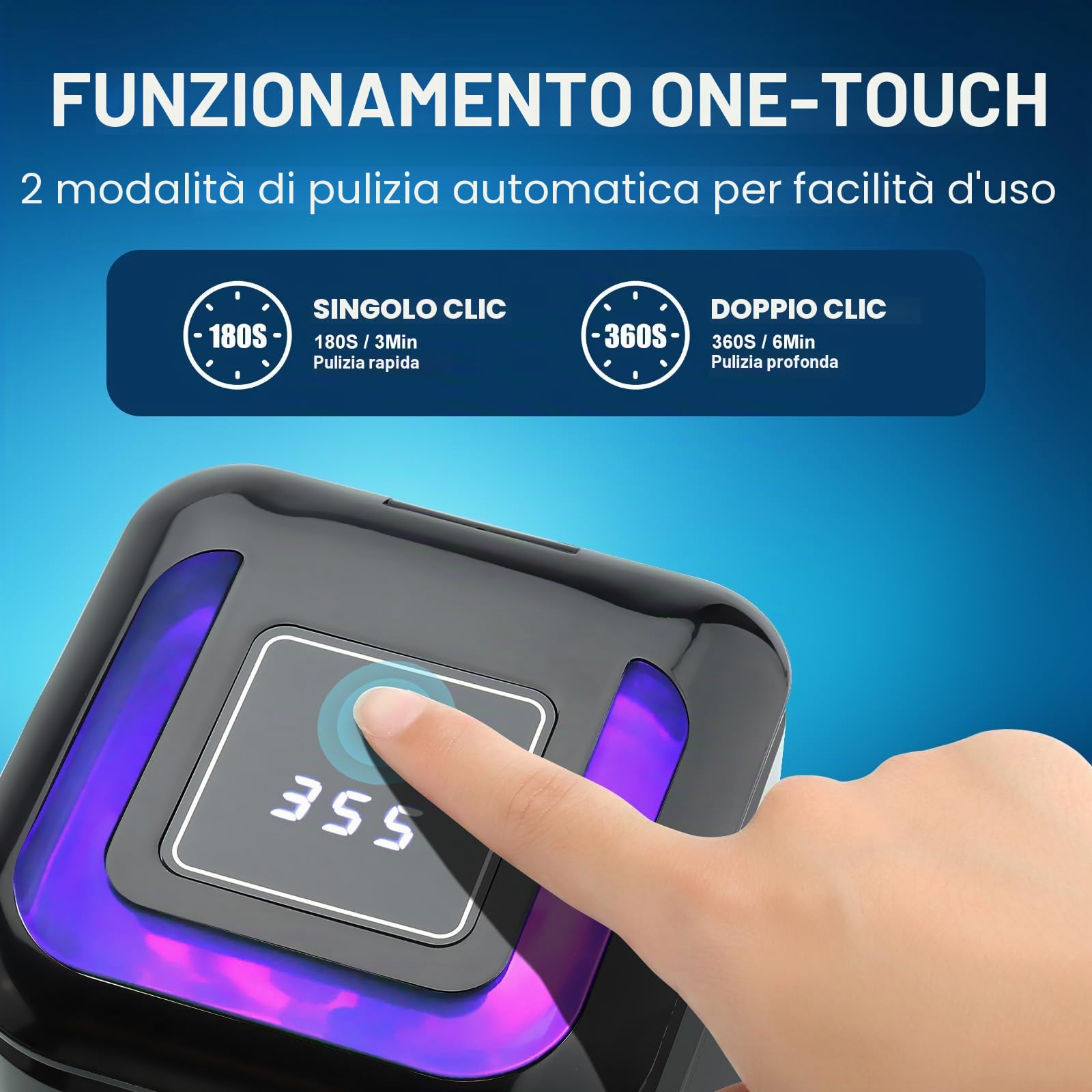 Pulitore a Ultrasuoni 42kHz 180ml per Protesi, Apparecchi e Mantenitori | 2 Modalità (180/360s) + UV, Acciaio Inox 304, Display – Regalo Ideale per Portatori di Protesi, Apparecchi e Gioielli