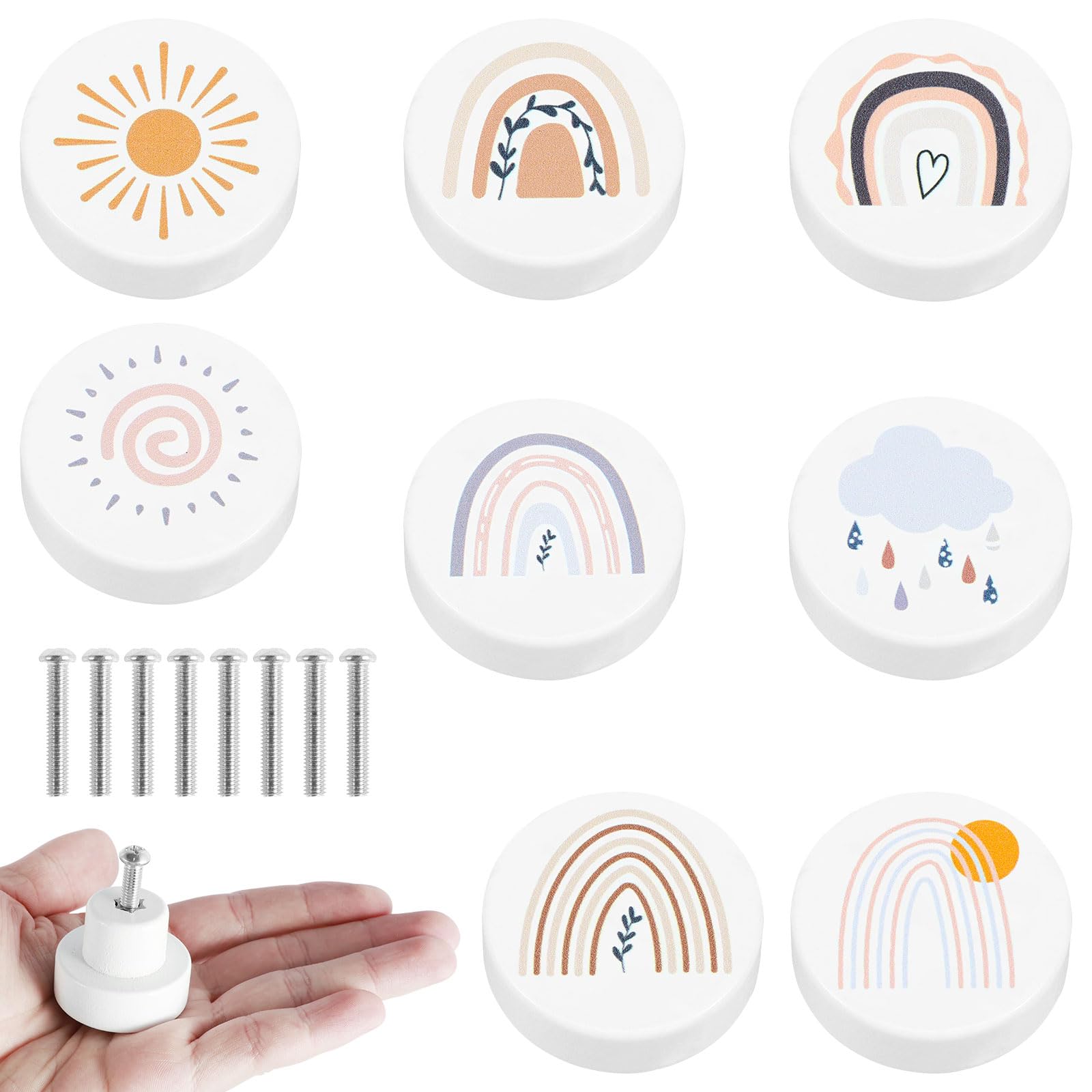 Pomos para muebles infantiles, de madera, para habitación infantil, tiradores de cajones en diferentes formas de animales, con tornillos para cajones, armarios, cómodas, armarios (8 unidades)