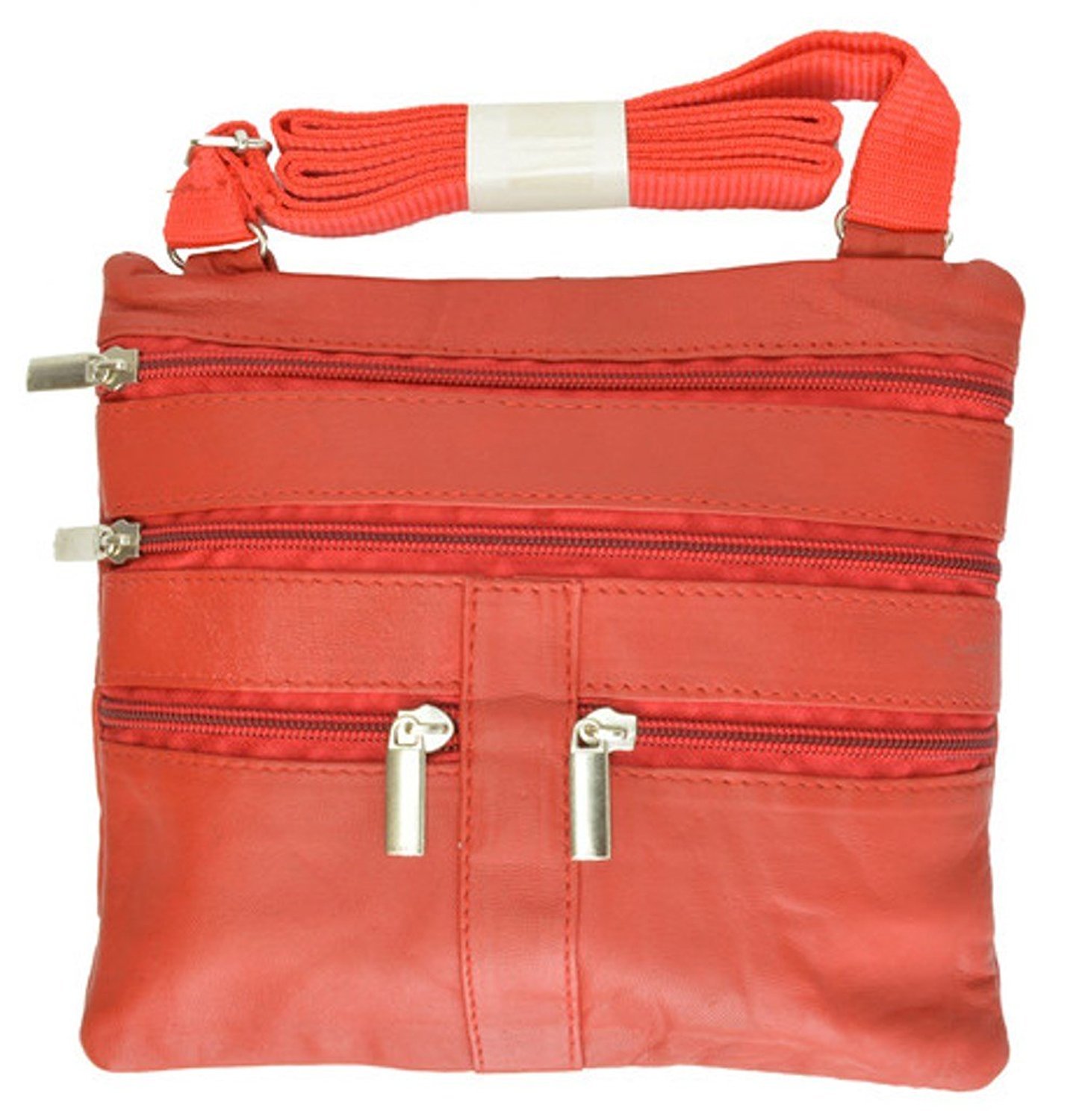Lambskin Leather Double Compartments Cross-body Handbag Belt Purse in One - Orange