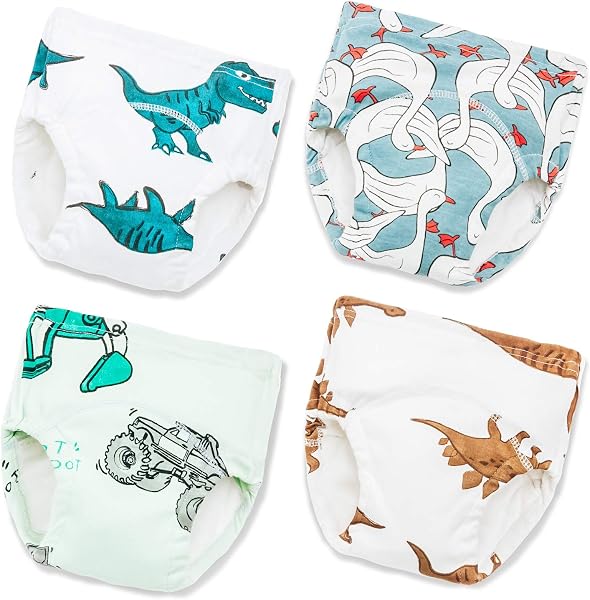 Joyo roy Potty Training Pants for Baby Boy 4 Year 4Pack Reusable Training Pants 100% Cotton Cloth Nappies Size 4 Toilet Potty Trainer Underwear for Boys Reusable Diapers for Toddlers Padded Underwear - 1