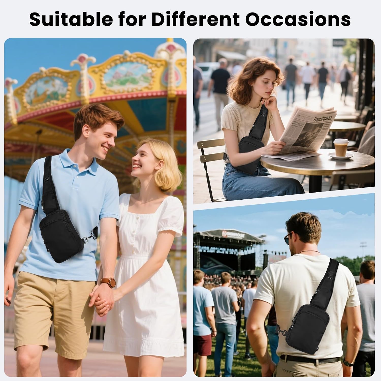 Sling Bag, Crossbody Bag with Zipper Lock, RFID & Water Resistant for Women and Men Small Chest Bag for Travel Casual