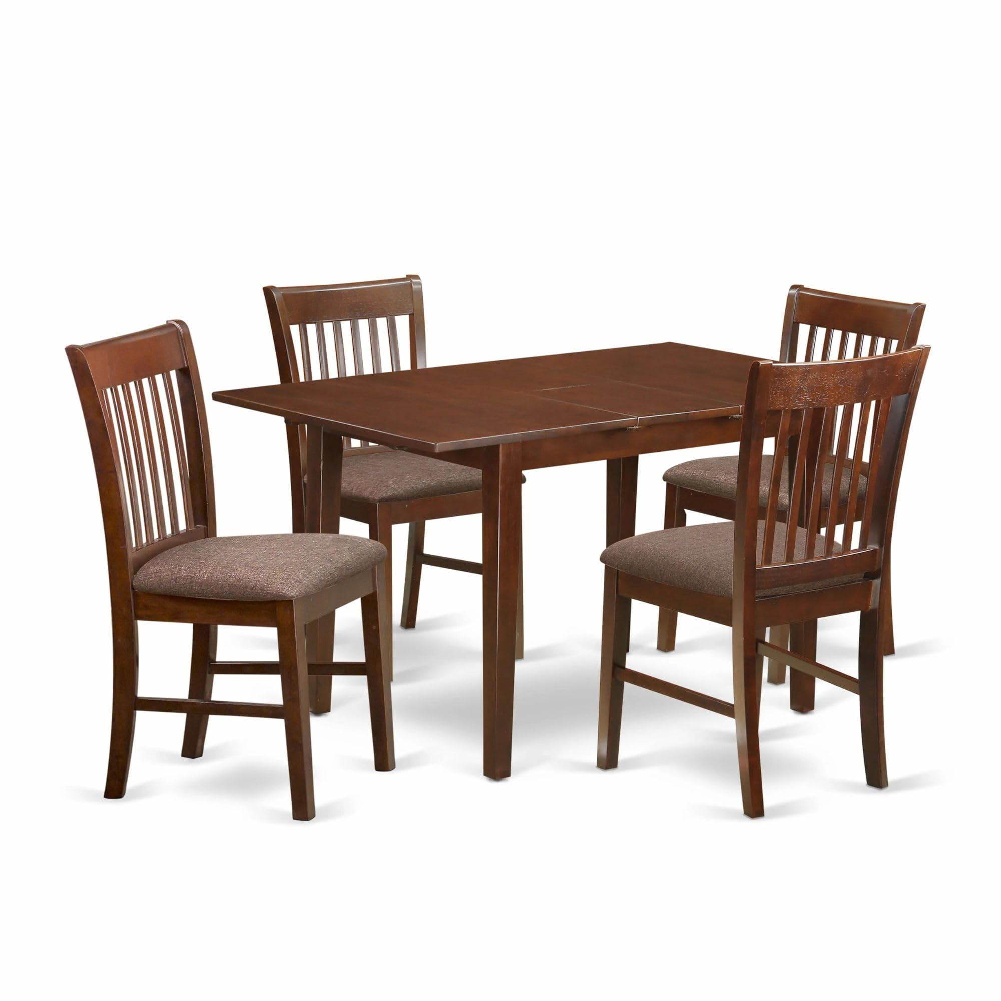 East West FurnitureNOFK5-MAH-C 5 Piece Kitchen Table & Chairs Set Includes a Rectangle Dining Room Table with Butterfly Leaf and 4 Linen Fabric Upholstered Chairs, 32x54 Inch, Mahogany