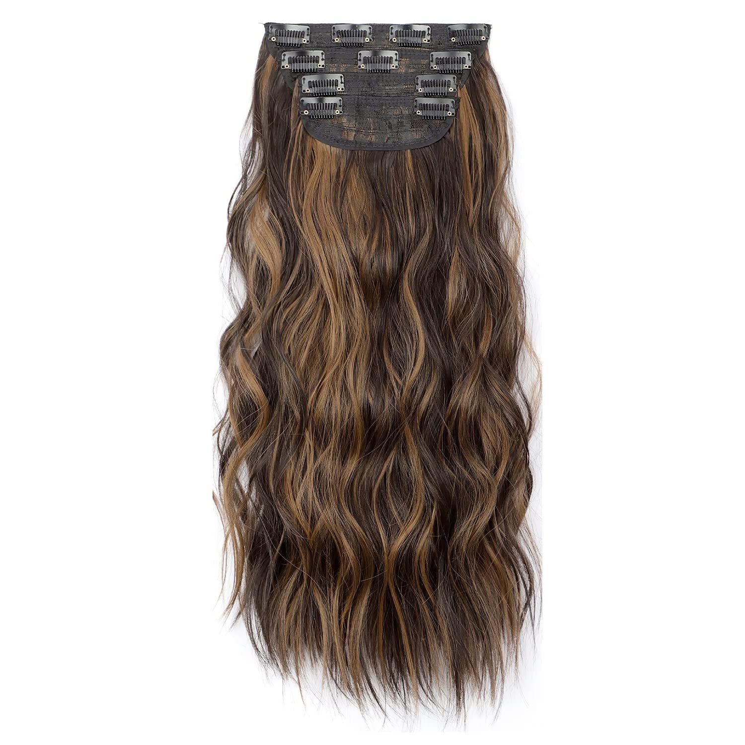 Sheetal Traders Women's Hair Extension 22 Inch Natural Look Synthetic Wavy Highlight Hair 4 Pieces with 11 Clip Wig Cheap Fluffy & Not Tangled Women and Girls (4H27 Wave Highlight)-image-41