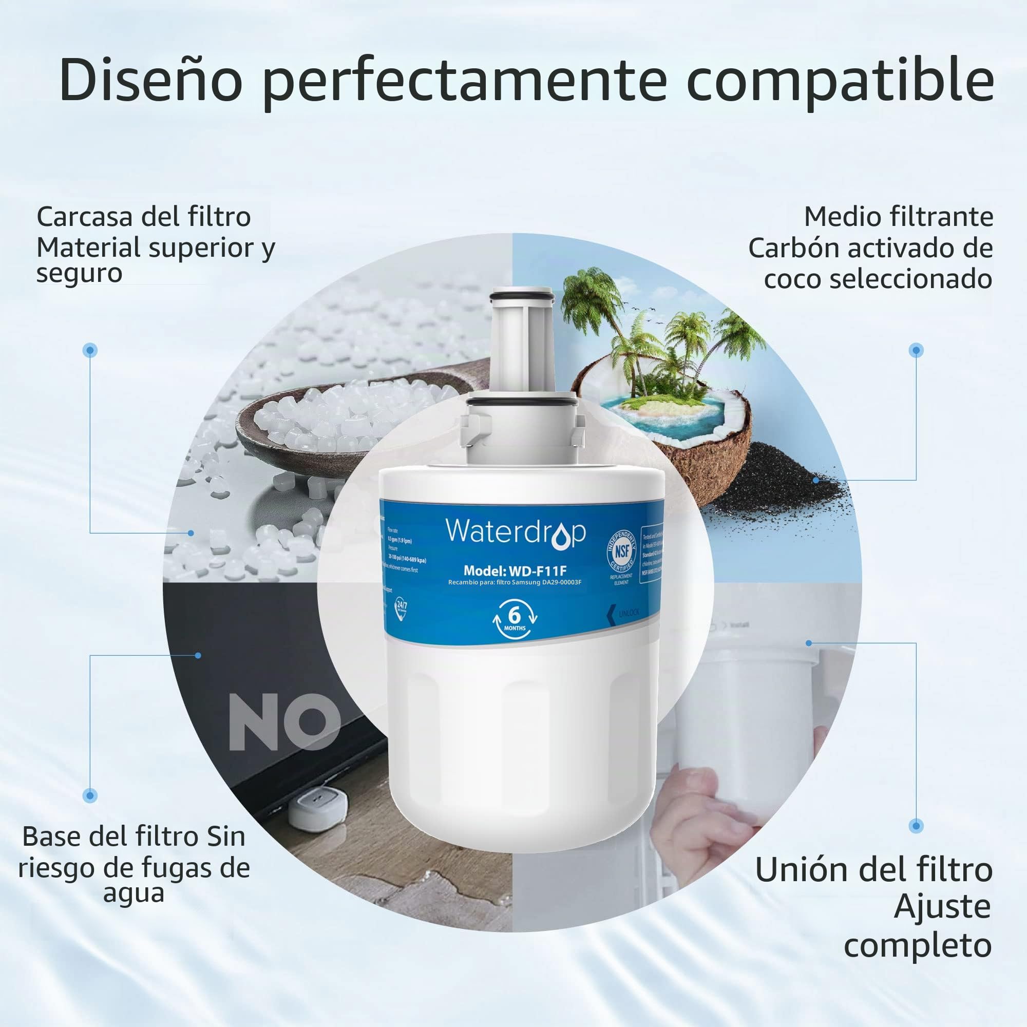 Waterdrop Filtro De Agua Recambio para Samsung® Aqua DA29-00003F, 3 Pack | Compatible Con Samsung® Aqua Pure Plus DA29-00003F, HAFIN1, DA29-00003A, DA29-00003B, DA29-00003A-B, DA61-00159A, DA97-06317A