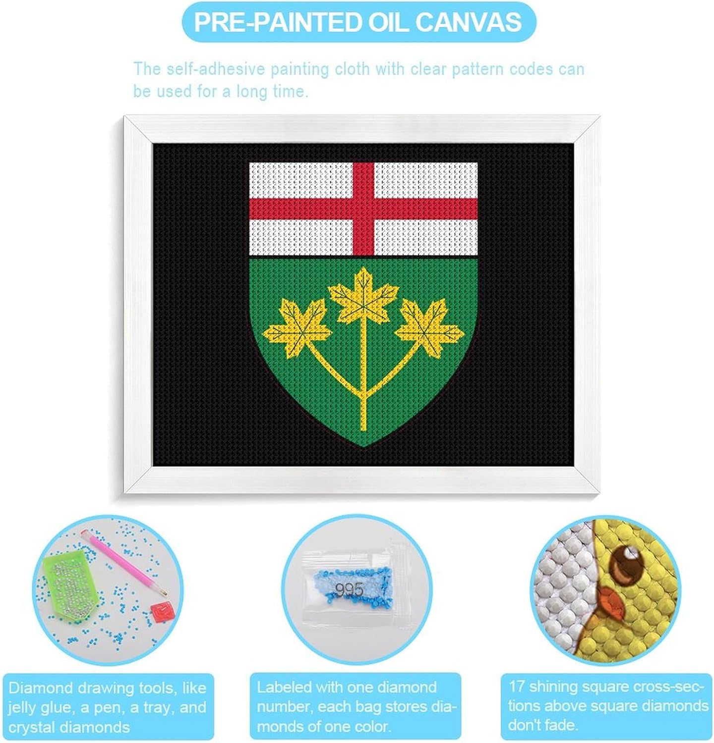 Ontario Canada Canadian Printed Diamond 5D Painting Kit 16x20in DIY Full Drill Craft with Tools for Home Wall Decor Gift White Wood 50 * 40cm