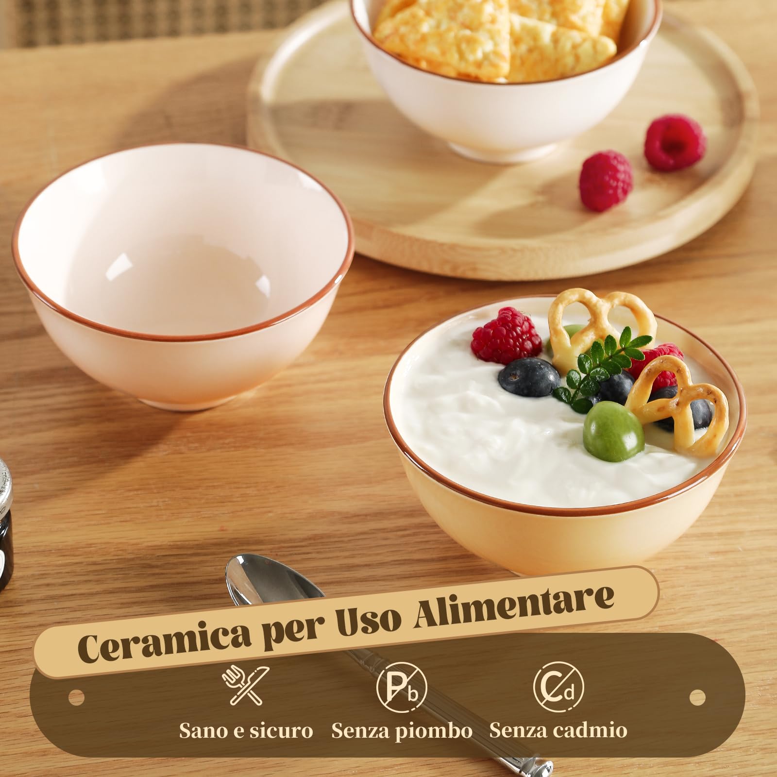 Set Ciotole Colazione Ceramica Piccole - Set di 6 Ciotole Dessert Colorate - Ciotoline Dolci - Ciotole Gelato Porcellana - Ciotola Piccola Cucina - Ciotolina Snack | Riso | Yogurt - 12 x 6 cm - 300 ml
