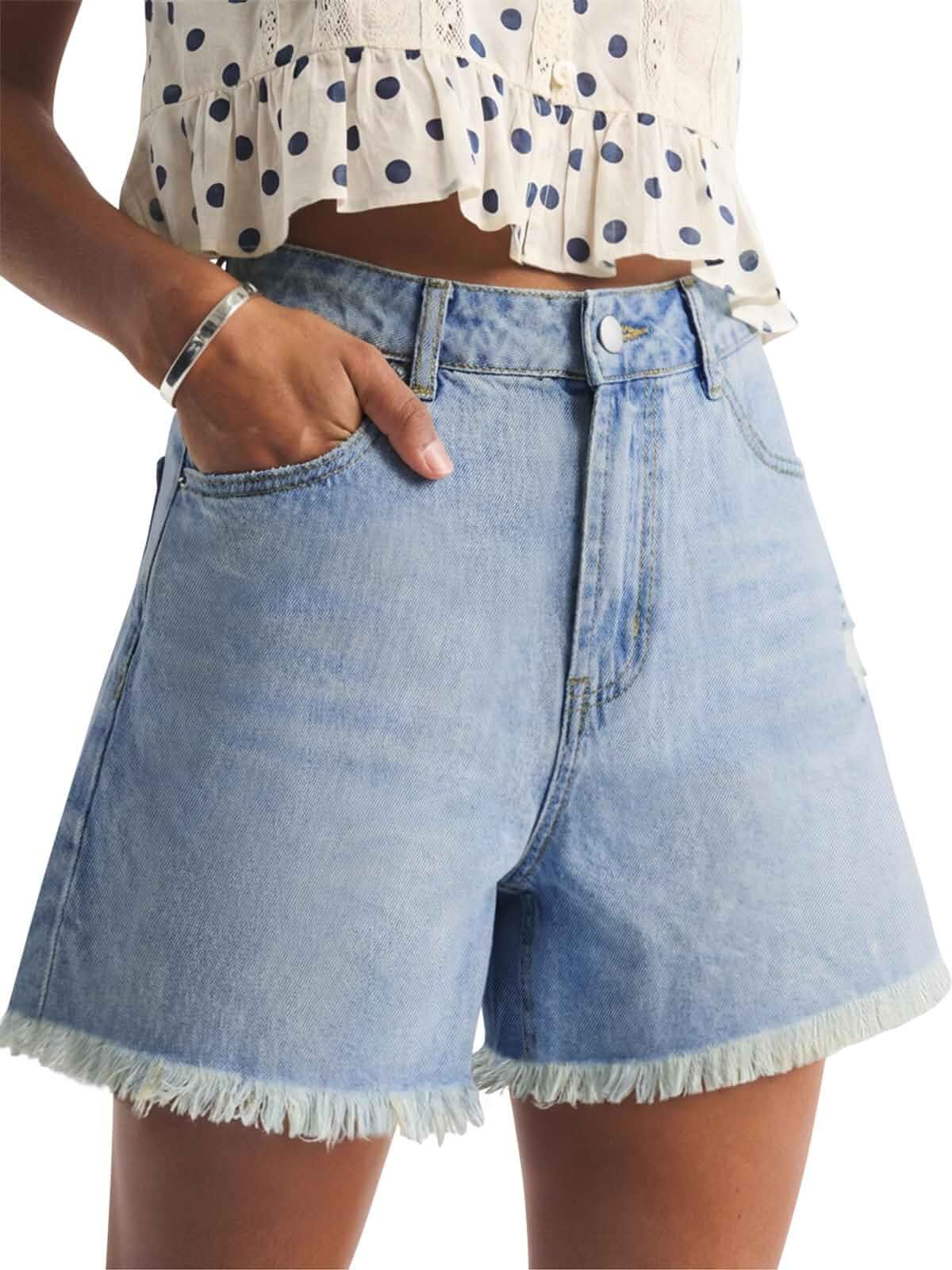 PINKMSTYLE Jean Shorts for Women High Waisted Casual Ripped Denim Short Frayed Hem Summer Trendy Jorts