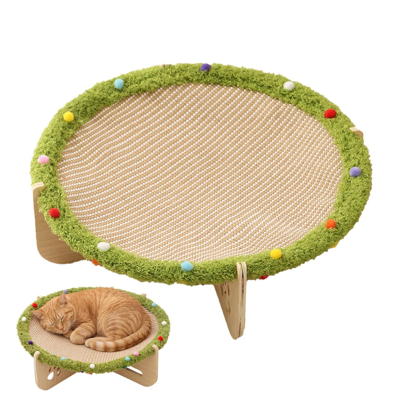 Rascador de sisal para gatos interactivo con sofá cama y hamaca de madera protectora