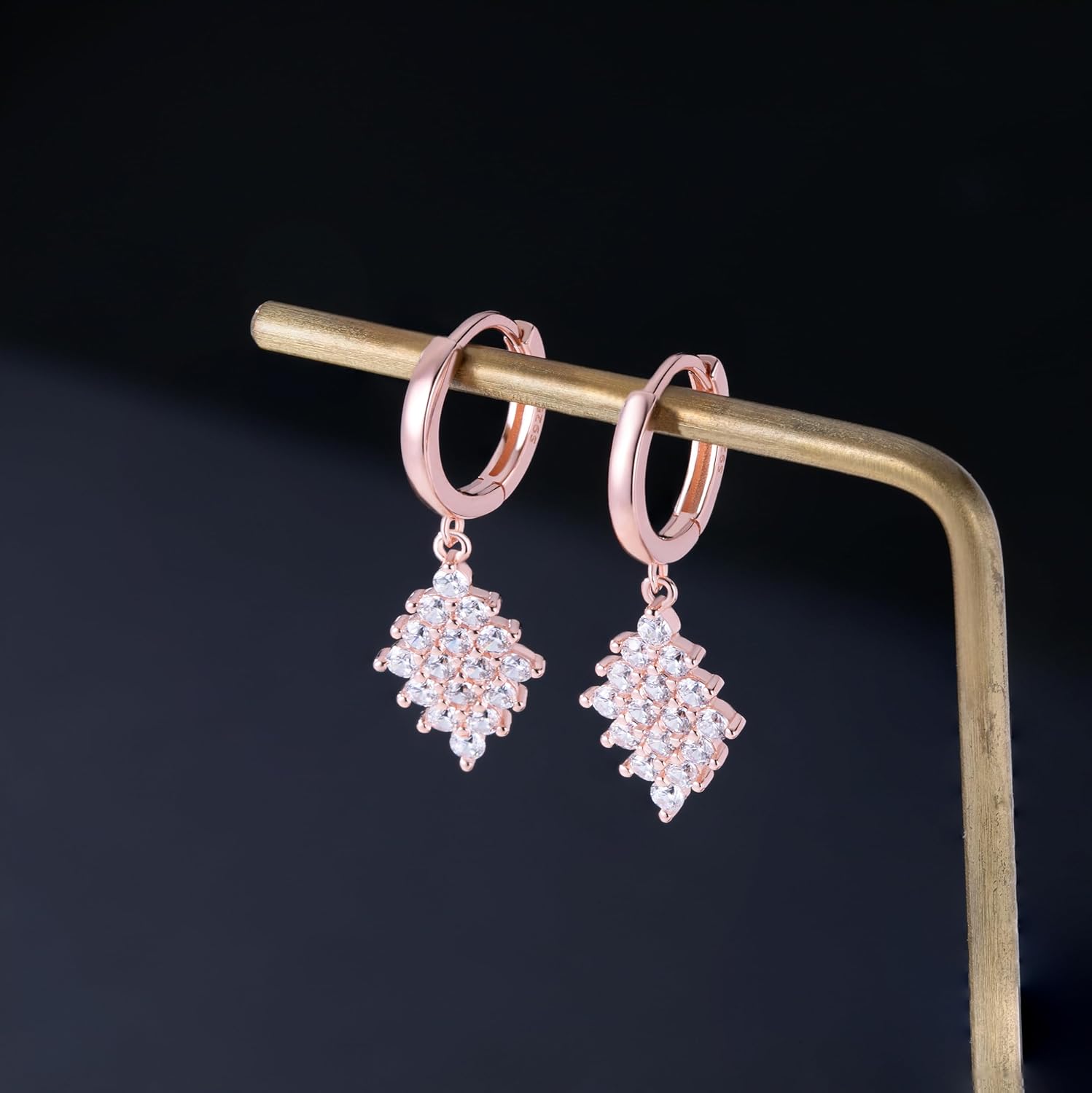 SLUYNZ 925 Sterling Silver Diamond Shaped Dangle Earrings for Women Teens CZ Dangle Hoop Earrings Drop Prom Earrings Bridal Wedding Rhinestone Earrings - Image 6