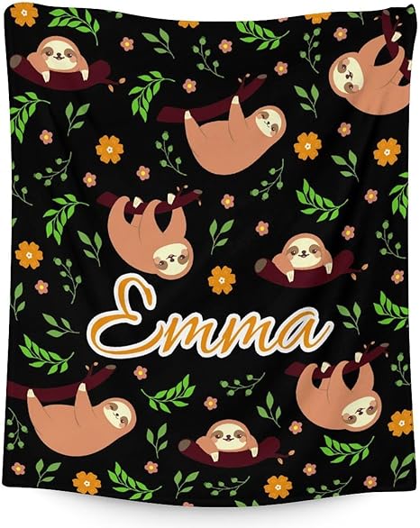 Mercuryelf Custom Sloth Throw Blanket - Soft, Fuzzy & Warm - 50x60 Inches Flannel Blankets for Living Room, Sofa - Black Cute Throws Gift for Teens