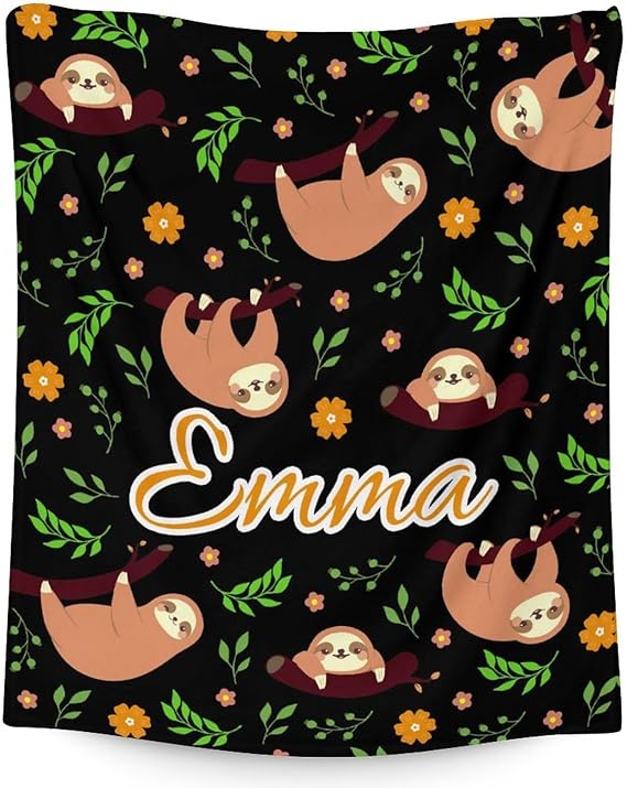 Mercuryelf Custom Sloth Throw Blanket - Soft, Fuzzy & Warm - 50x60 Inches Flannel Blankets for Living Room, Sofa - Black Cute Throws Gift for Teens