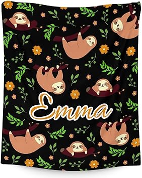 Mercuryelf Custom Sloth Throw Blanket - Soft, Fuzzy & Warm - 50x60 Inches Flannel Blankets for Living Room, Sofa - Black Cute Throws Gift for Teens