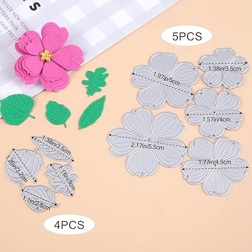 Miniatura 2 de Juego de 9 piezas de troqueles de hojas de flores 3D para hacer tarjetas, estampado mixto, estilo primavera, troqueles de metal, álbumes