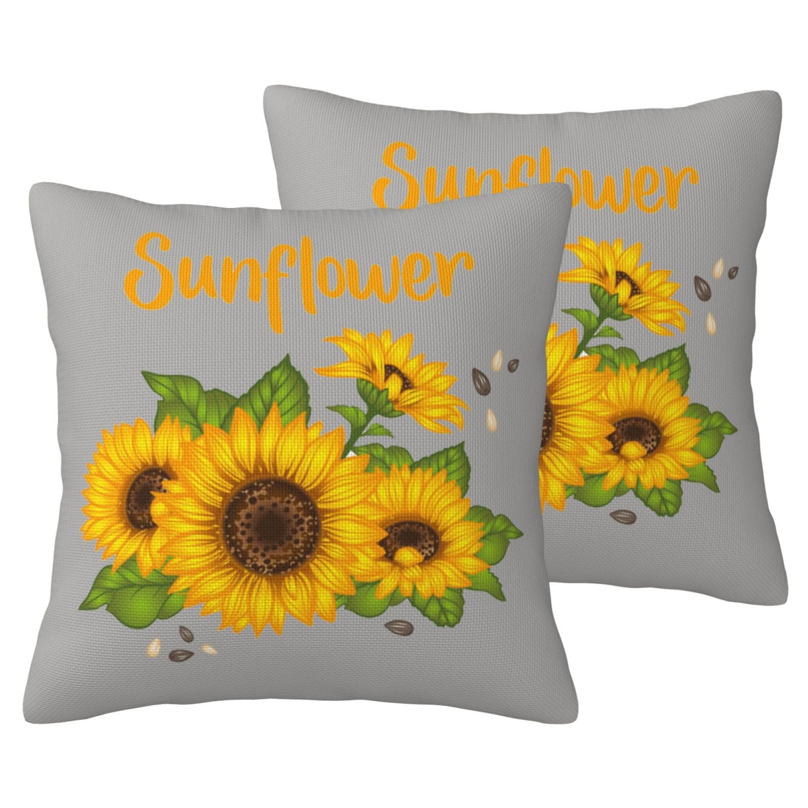 Housses de coussin imitation lin tournesol x2 pour decoration salon