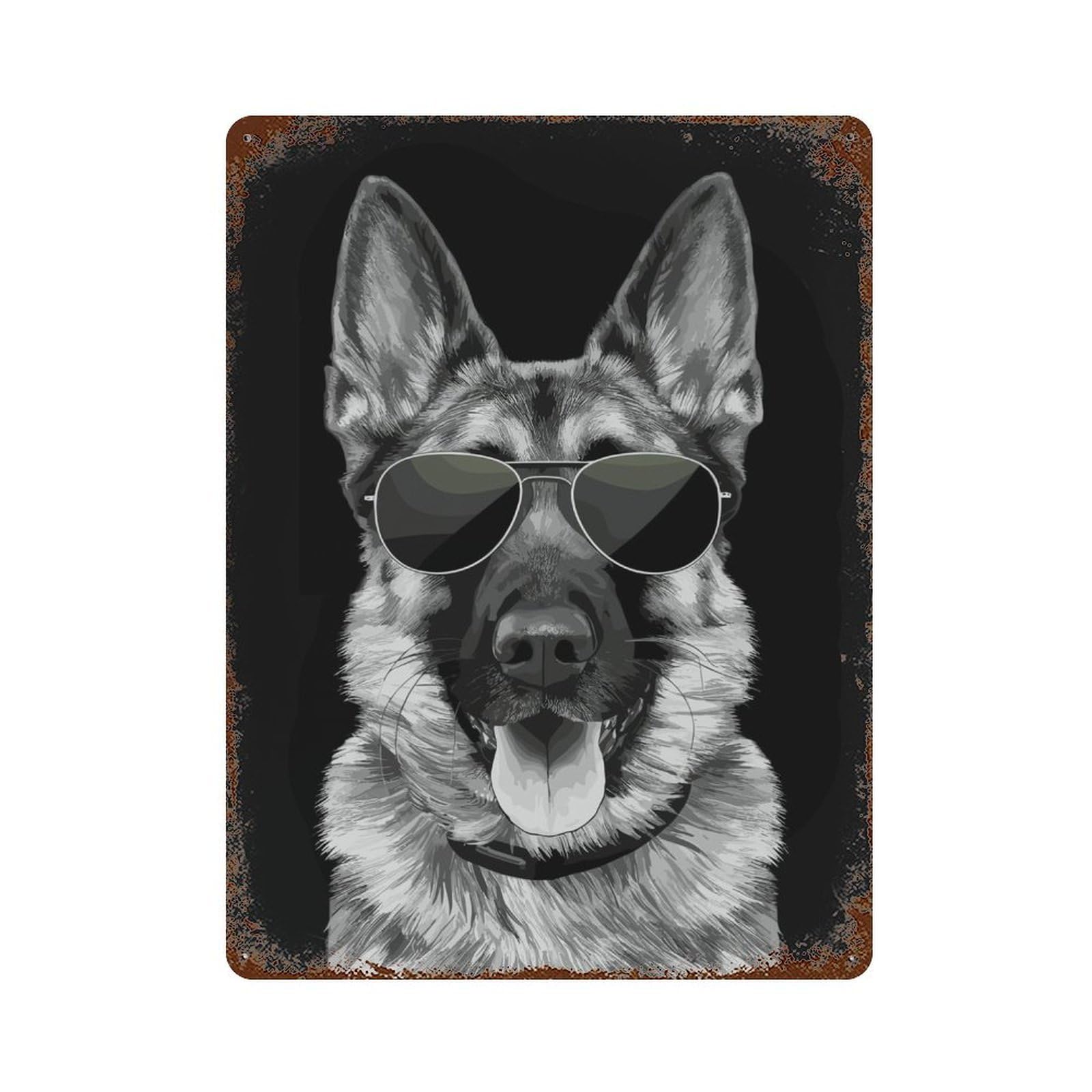 Cool German Shepherd Aged Metal Wall Plaque 15.7"x11.8", for Shed, Workshop And Garage Wall Decor, Old School Wall Decor