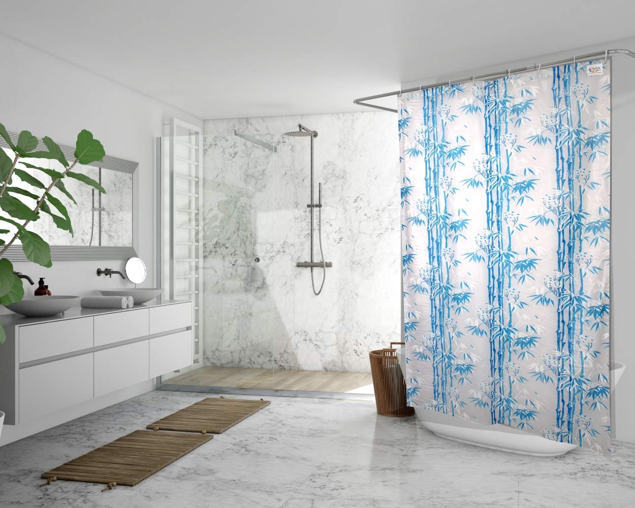 Stylish Pink Bamboo Shower Curtain - 7ft FREE SHIPPING -10