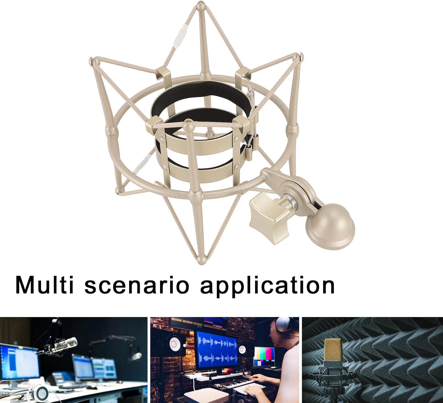 Tangxi 60MM Microphones Shock Mount, Gold, High Isolation, Anti Vibration, Spider Shockmount Stand for Microphones up to 60MM Diameter