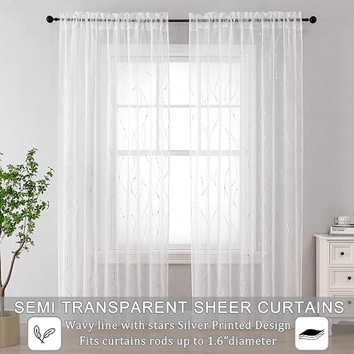 Miniatura 3 de SMILE WEAVER Cortinas traslúcidas blancas para sala de estar, 84 pulgadas de largo, cortinas semitransparentes que filtran la luz y privacidad