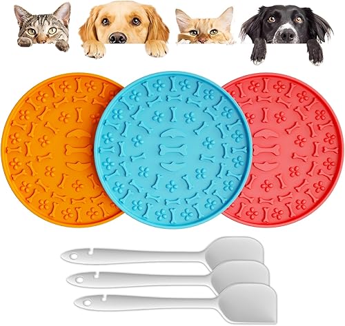 Alfombrilla de silicona para lamer perros y gatos, paquete de 3, tapete de silicona para lamer perros con ventosas, alivia la ansiedad, promueve una