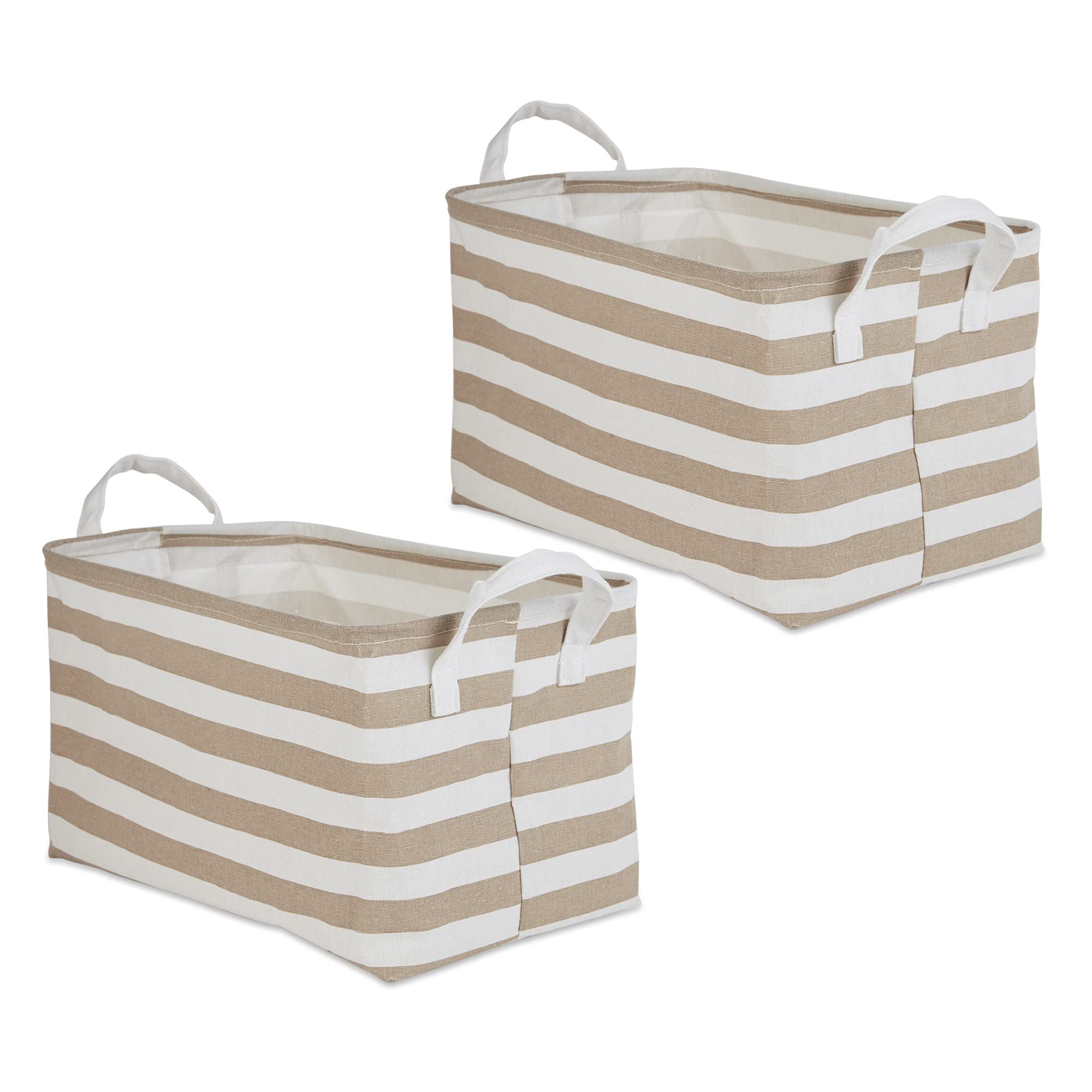 DII Laundry Storage Collection, PE Coated Collapsible Bin with Handles, Stone Stripe, Large Set, 10.5x17.5x10