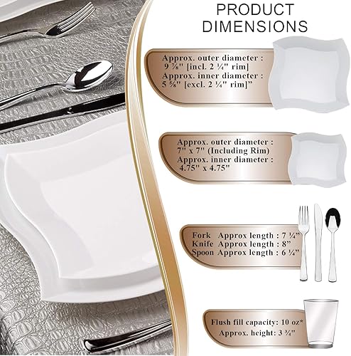 Miniatura 2 de Vajilla de fiesta desechable Kaya Collection, estilo ondulado, incluye platos playos, platos de ensaladapostre, cubiertos, vasos, Blanco