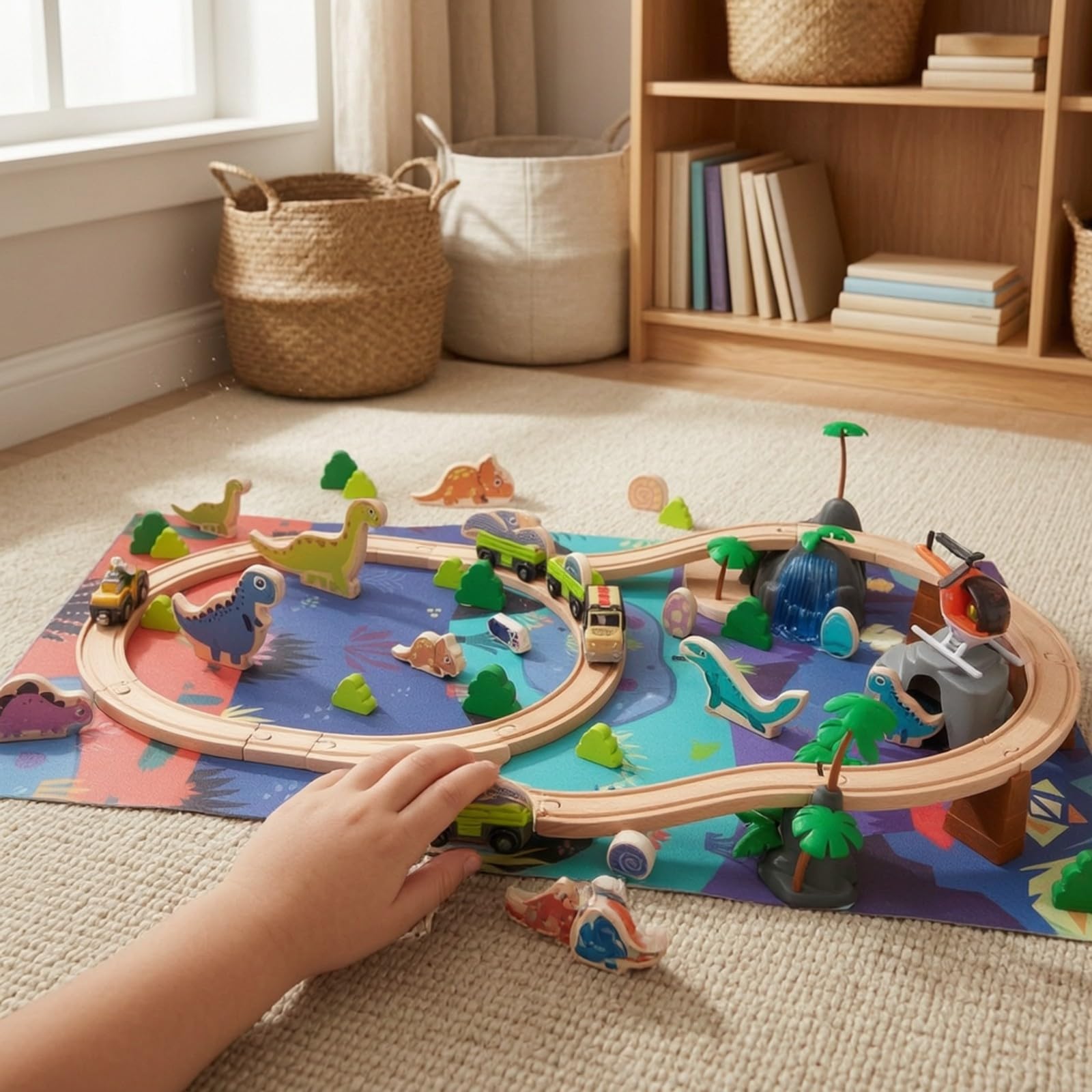 Trenino di Legno Interlocking | Educativo, Set Ferrovia in Legno per Bambini, Set Treno con Accessori, Cameretta, Asilo, Scuola Dell'infanzia