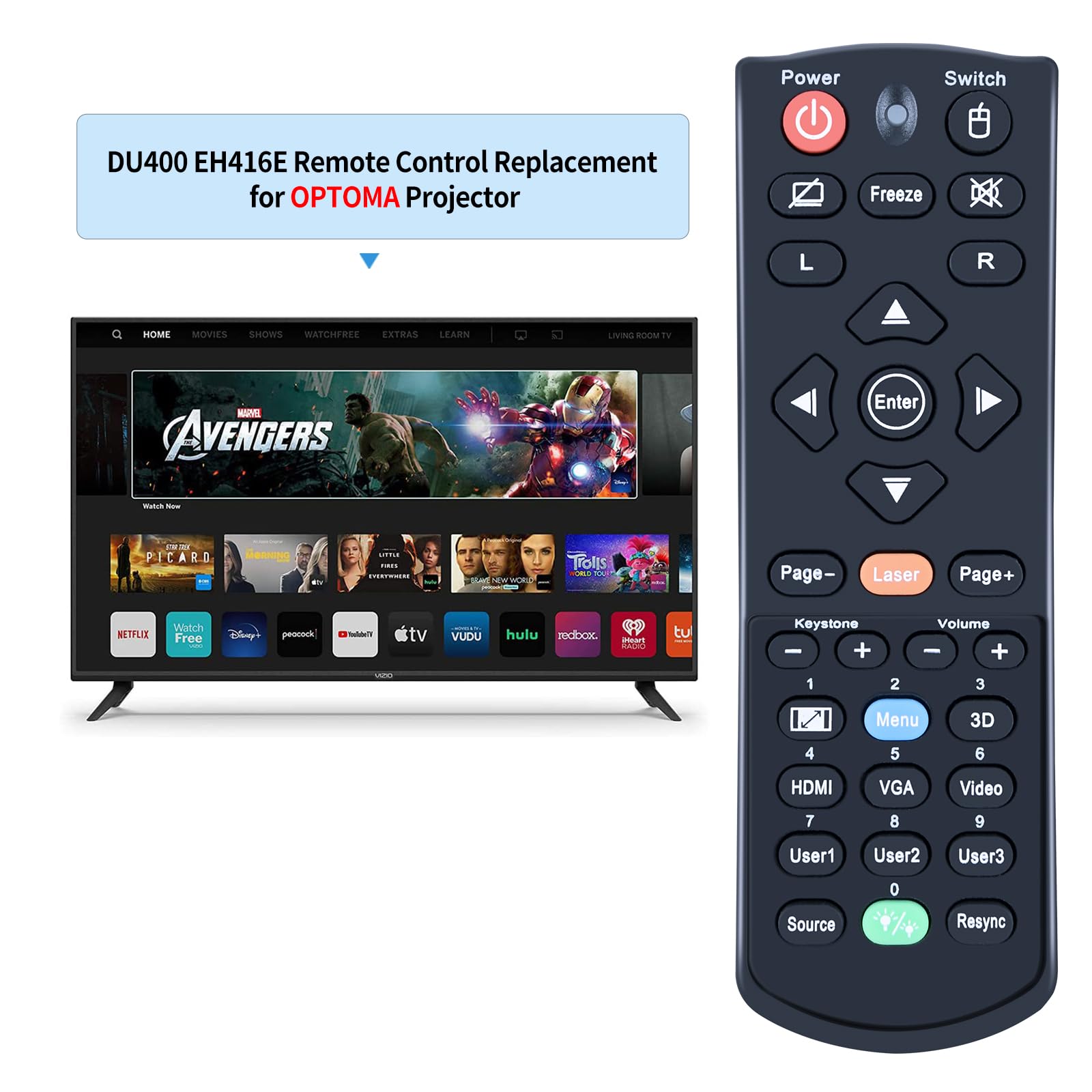 Replaced Remote Control for Optoma Projector EH319UST EH320UST EH330UST EH341 EH415e W415e EH415ST EH416 EH490 EH504 EH512 W319UST W320UST W330UST W412 W416 W512 WU416 X416 W316ST X316ST W351 X351 - Image 2