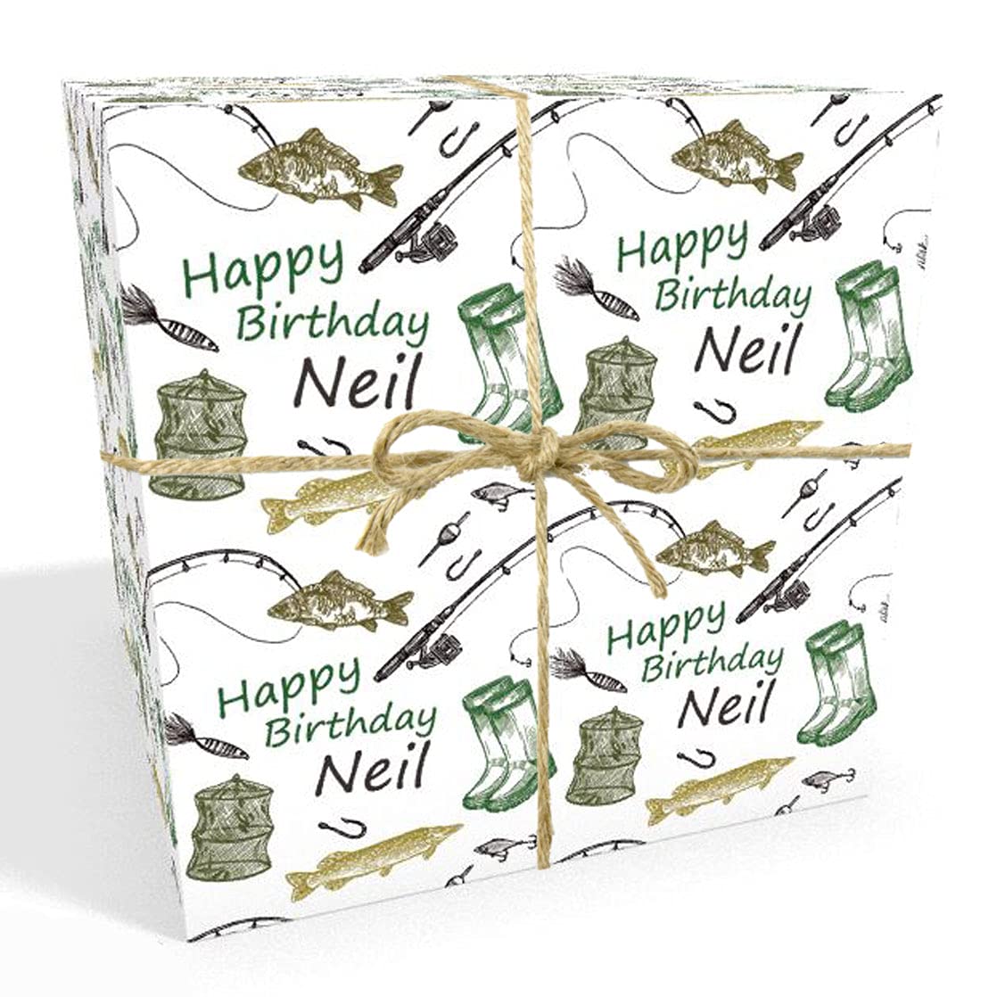 Fisherman Personalised Birthday Gift Wrap with 2 Plain Tags - 100% Recyclable