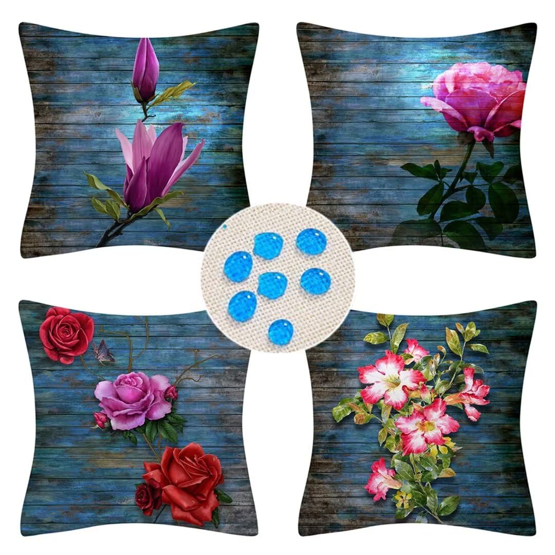 Cuscino per Divano 80x80cm/31x31in 4 Pack Fodere per Cuscini Impermeabili Fiori Fodera per Cuscino Decorativo Copricuscini in Lino per Divano Casa Esterni Interni Fodere Cuscino Esterno ZC-227