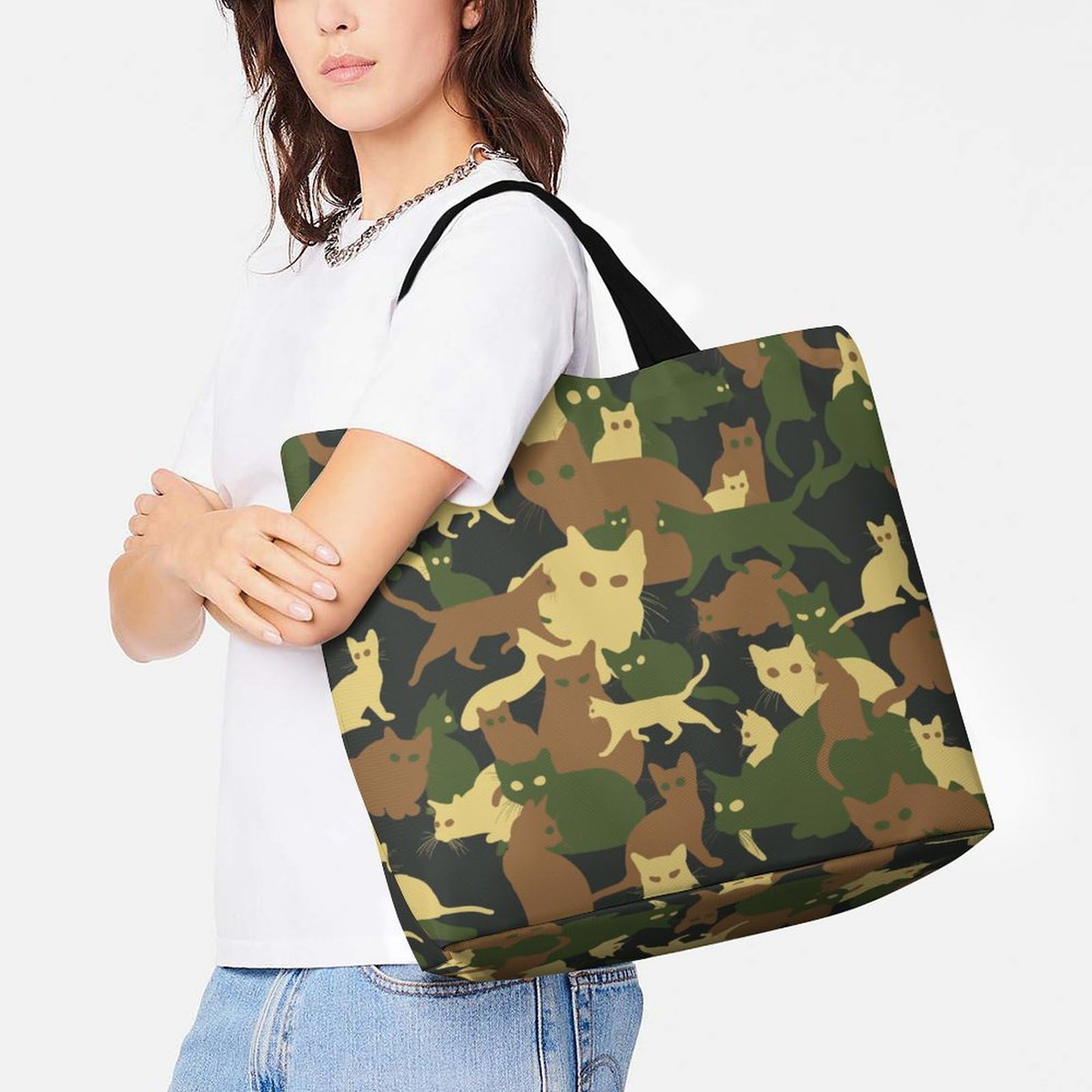 Amazon.co.jp: 猫柄 迷彩柄 トートバック レディース 大容量 手提げ  