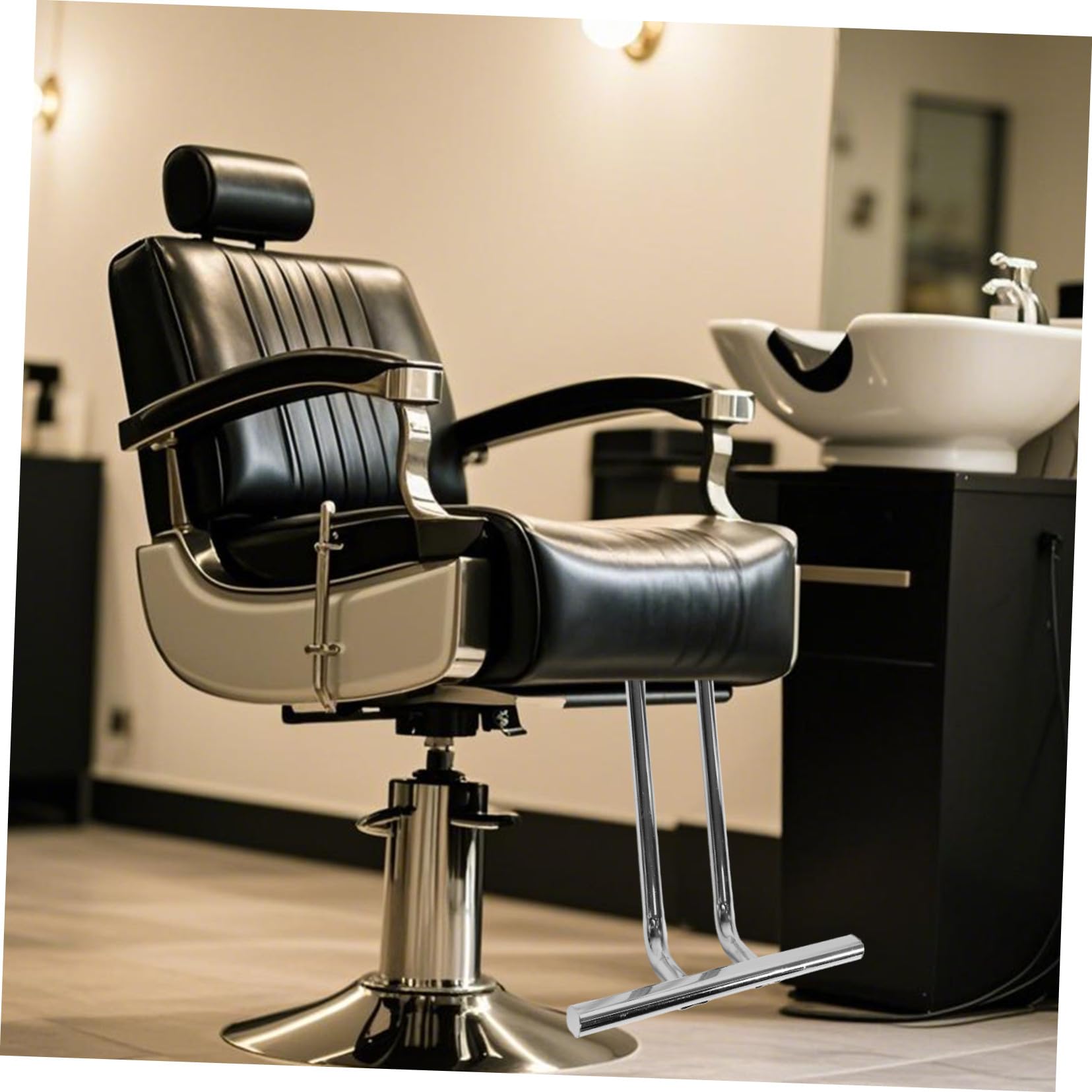 Repose-pieds de Fauteuil de Barbier en Métal Argenté pour Salon Coiffure | Remplacement pour Fauteuil de Salon, Installation Facile, Soutien Confortable, Usage Barbershop