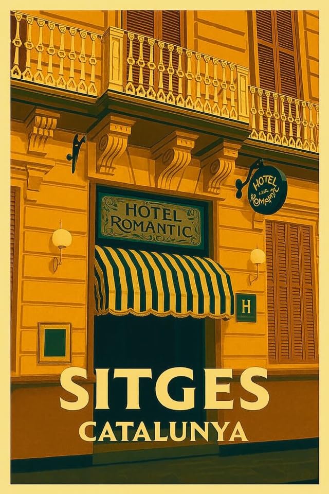 Póster de viaje de Sitges vintage: el arte mural retro de España para tu salón