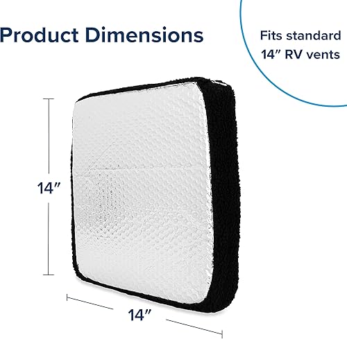 Miniatura 5 de Camco 45196 Aislador de ventilación negro para caravana con superficie reflectante, 14 x 14 pulgadas, color negro, bloquea los rayos dañinos del