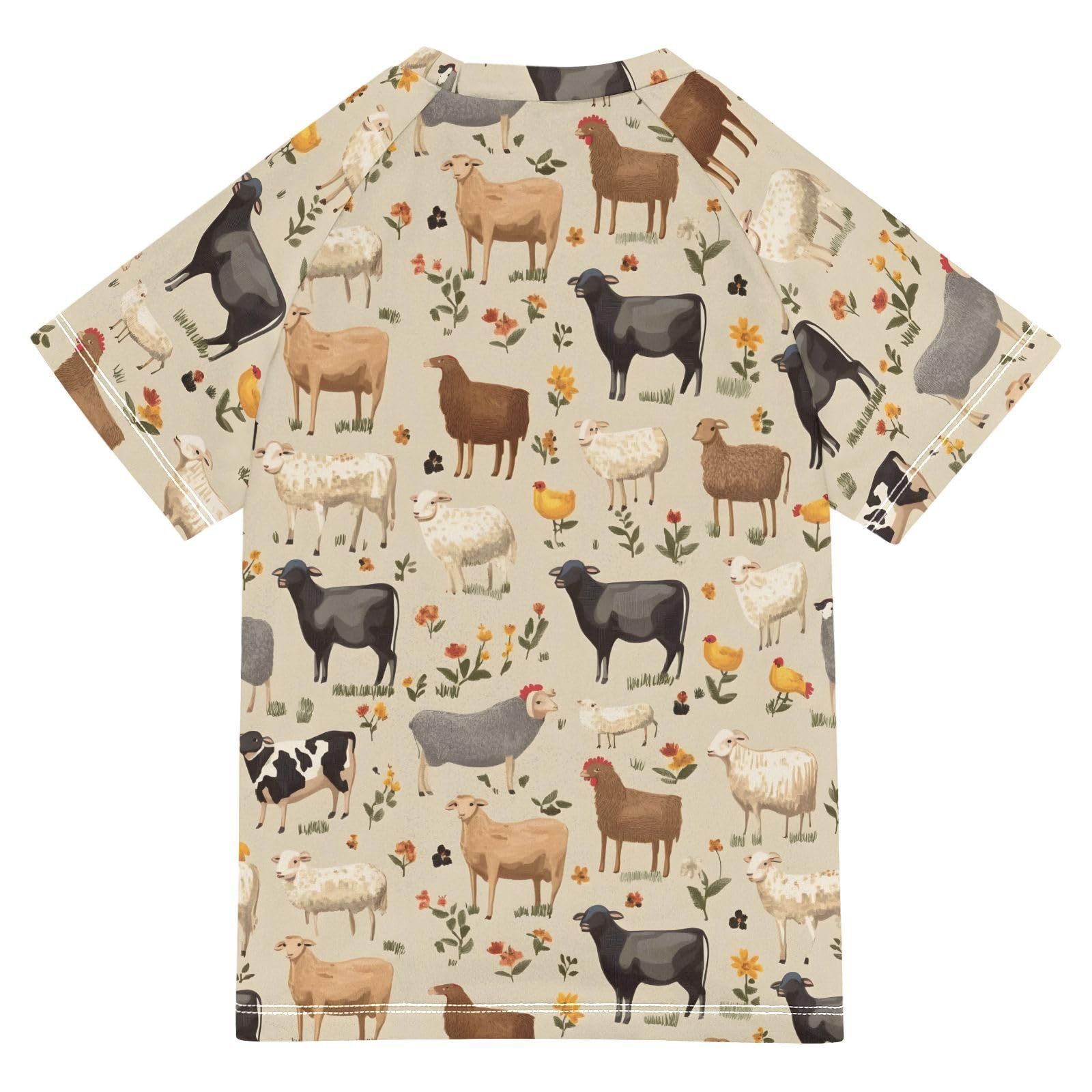 ALAZA Boys Rash Guard Swimming Shirt for Boys Short Sleeve Farm Animals Print UPF 50+ 5-6T