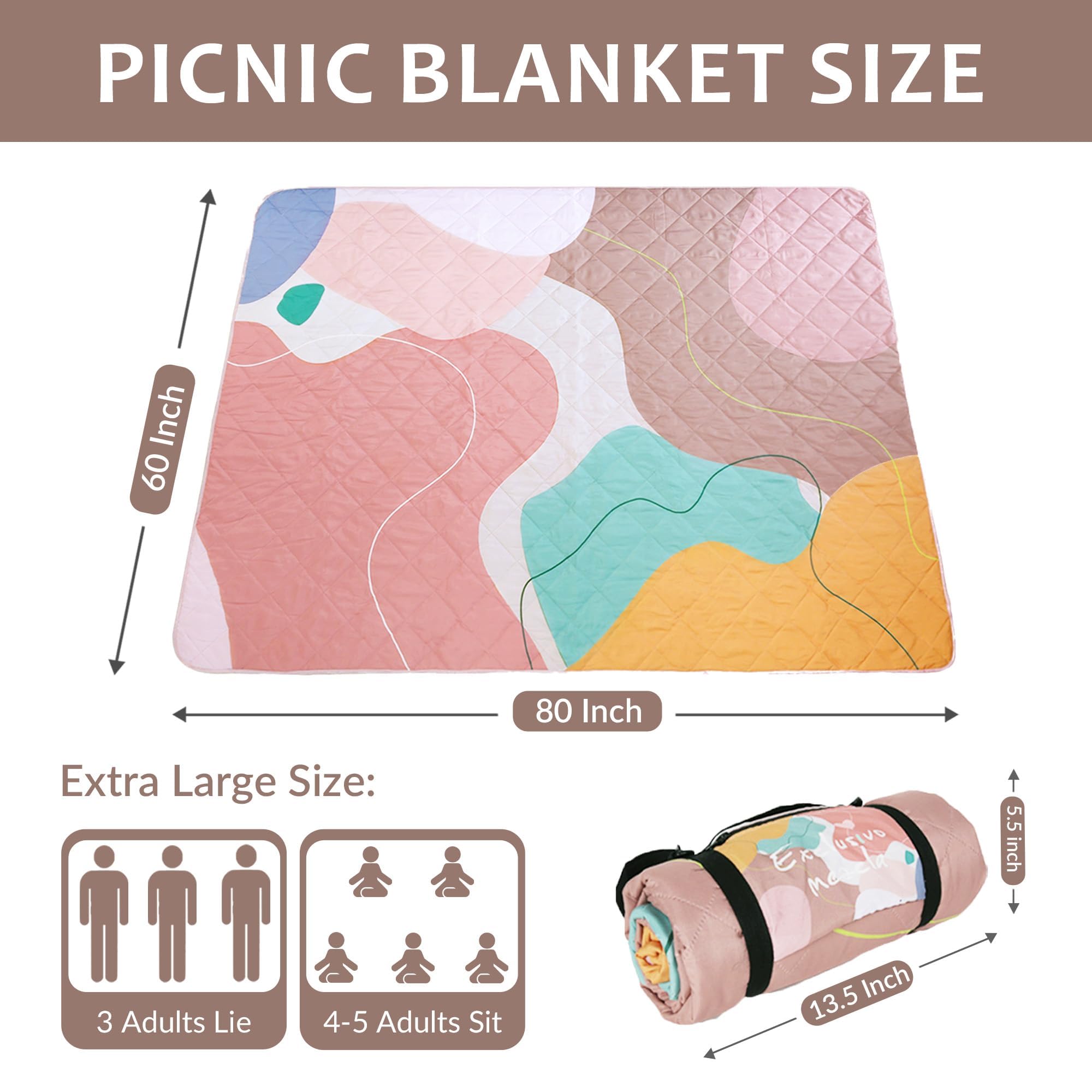 Exclusivo Mezcla Manta de Picnic Impermeable - Alfombra de Playa, Resistente a la Arena, Portátil y Grande, 150 x 200 cm, para Camping, Viaje, Parque y Jardín, Rosa