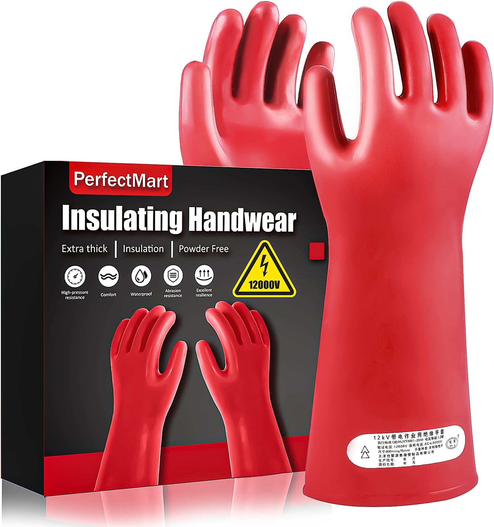 - Insulating Gloves For High Voltage Electrical Work 1.8mm-Thickness Protective Gloves Cut & Stab Resistant 12kVAC/22kVDC Max Red Rubber Insulating Handwear For Lineworker Electricians