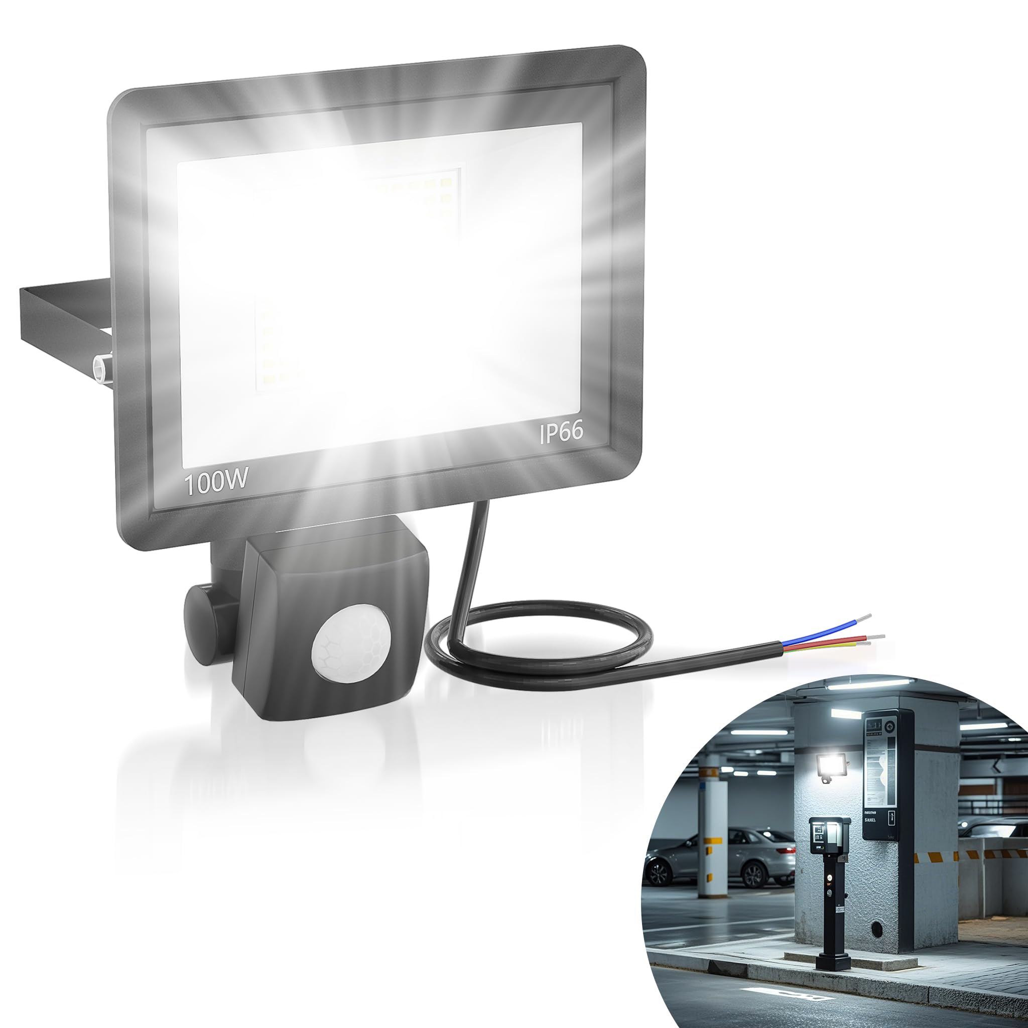 YRHome LED Strahler mit Bewegungsmelder 100W 3500LM Superhell Aussenlampe Fluter Außenleuchte Scheinwerfer Licht IP66 Wasserdicht Außenbeleuchtung für Garage Garten Innenhöfe - Kaltweiß ohne Stecker