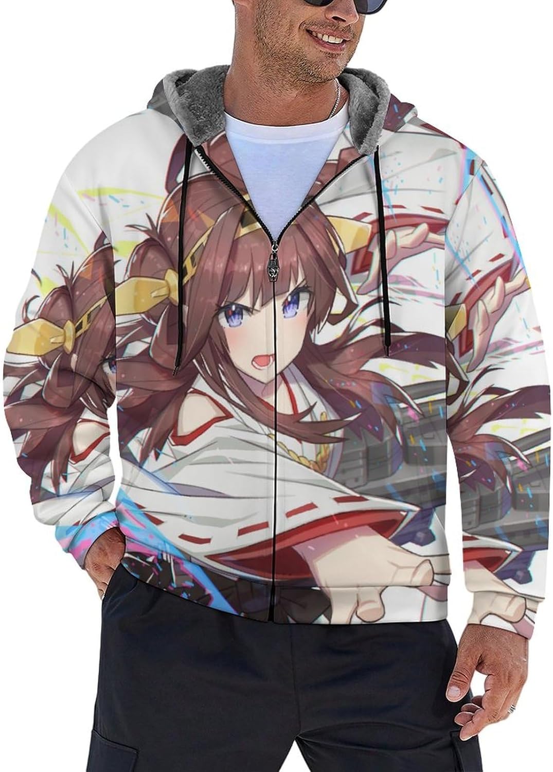 [FASEDATE] パーカー メンズ 秋冬 裏起毛 長袖 艦これ 金剛 巫女 アニメ柄 周辺 萌えグッズ おしゃれ ウェット ジッ