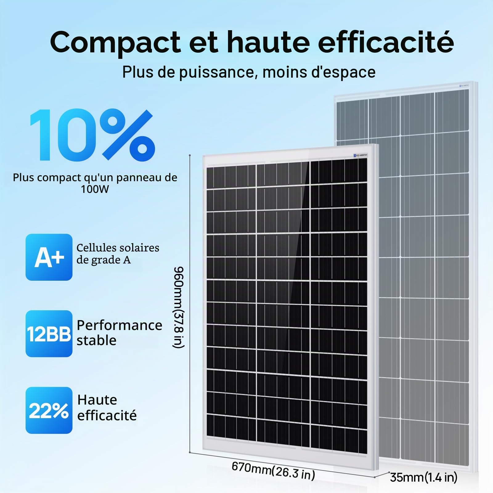 ECO-WORTHY Kit de panneau solaire 240 W 12 V 1 kWh/jour hors réseau pour camping-car, voiture, bateau, abri de camping : 2 panneaux mono 120 W + contrôleur PWM 30 A