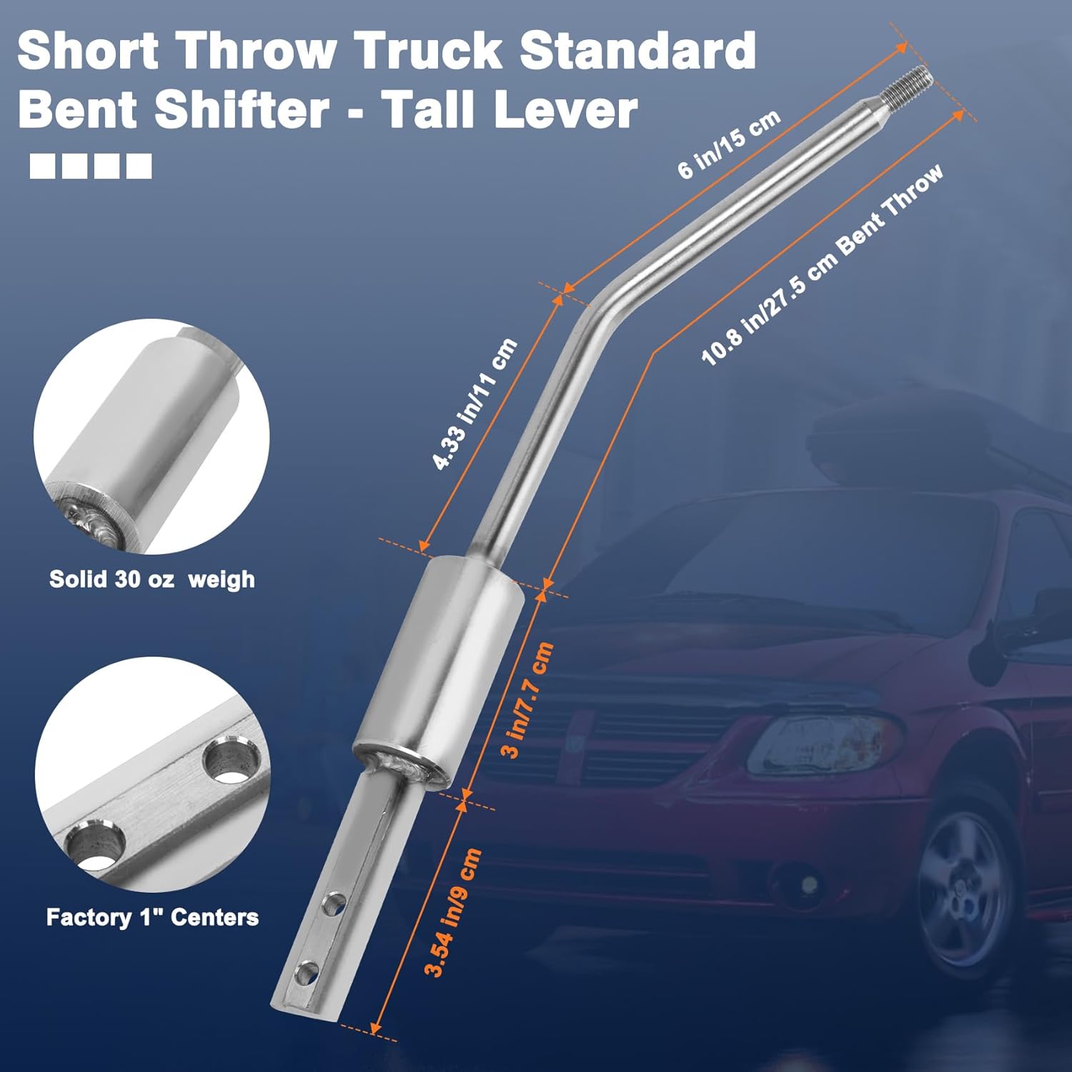 for Dodge ram G56 2500 3500 Shifter,Replace Dodge ram Manual Short Throw Standard,Short Throw Truck Standard Bent Shifter-Medium Lever,Stainless M10 1/2" Stud (2006.5+) Noise Present 2 YR GNTEE