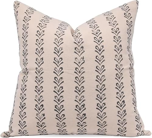 Fabritual Fundas de almohada de algodón con estampado de bloques de 20 x 20 pulgadas, funda de cojín cuadrada para casa de campo al aire libre,